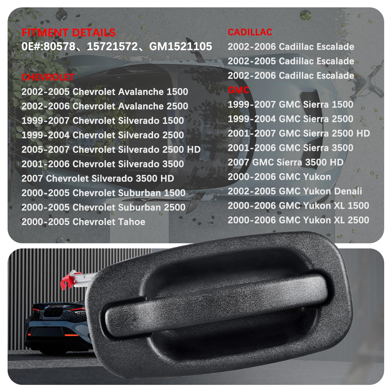 Faersi Exterior Door Handle Rear Right Passenger Side Replacements For 1999-2007 Chevy Silverado 1500 2500 Hd, Tahoe, Suburban, Avalanche, Gmc Sierra, Yukon Denali, Cadillac Escalade 15721572 80578