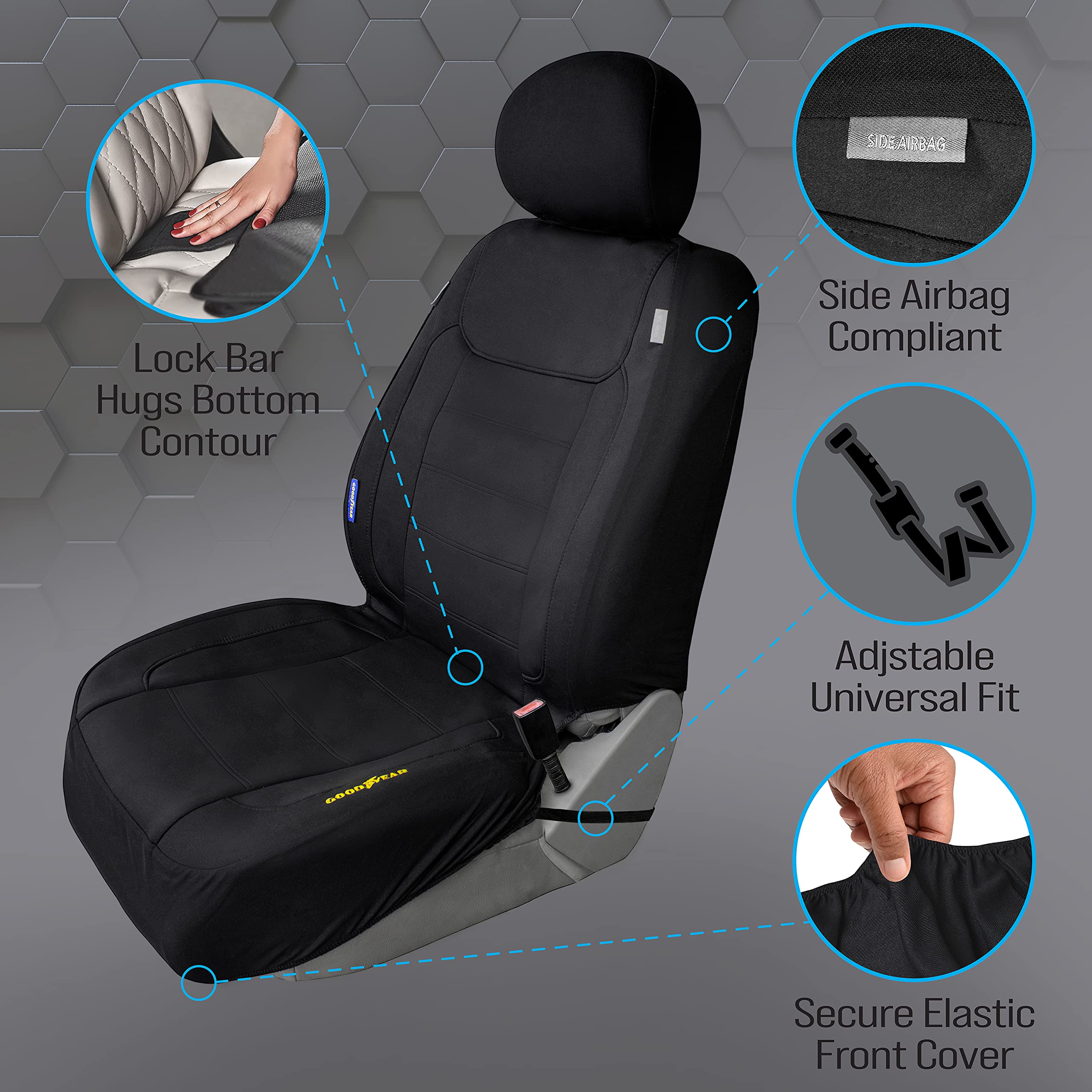 Goodyear [2 Pack Water Resistant Car Seat Cover, 100% Pure Neoprene Fabric for Maximum Protection, Fits Most Cars, Side Airbag C