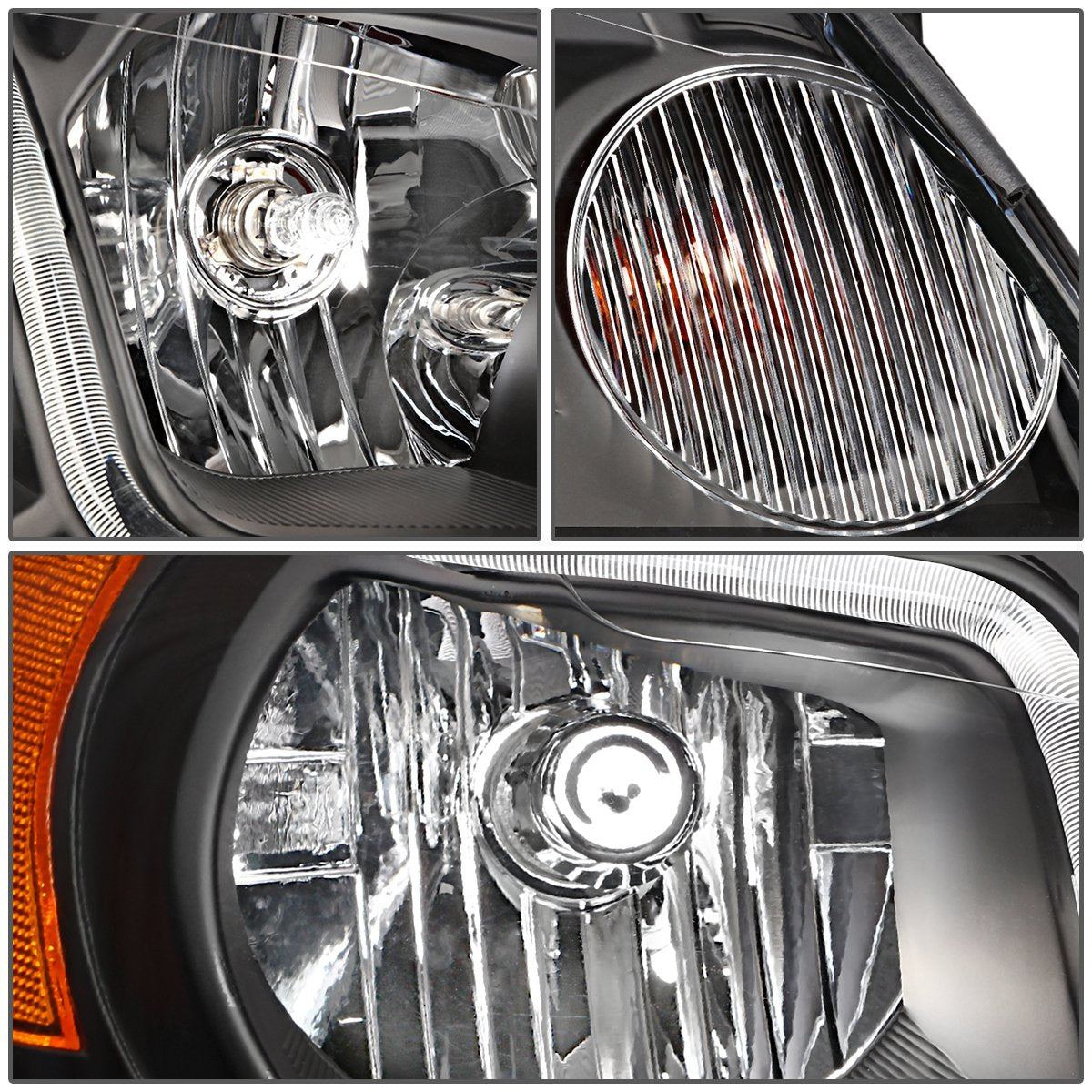 Dna Motoring Hl-Lb-Ci06-Bk-Am Black Amber Headlights With Led Day Running Light Strip Replacement For 06-13 Impala