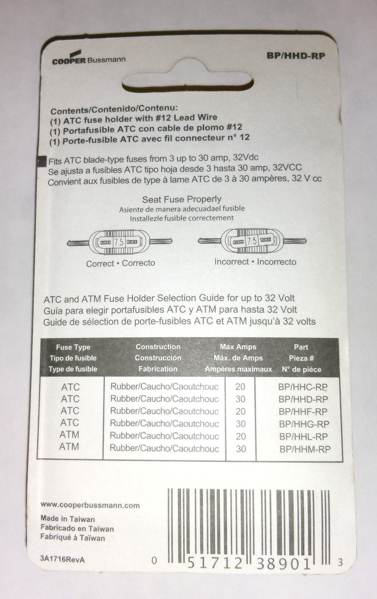 Buss In-Line Fuse Holder For Atc Fuses 24 A, 30 A 32 V