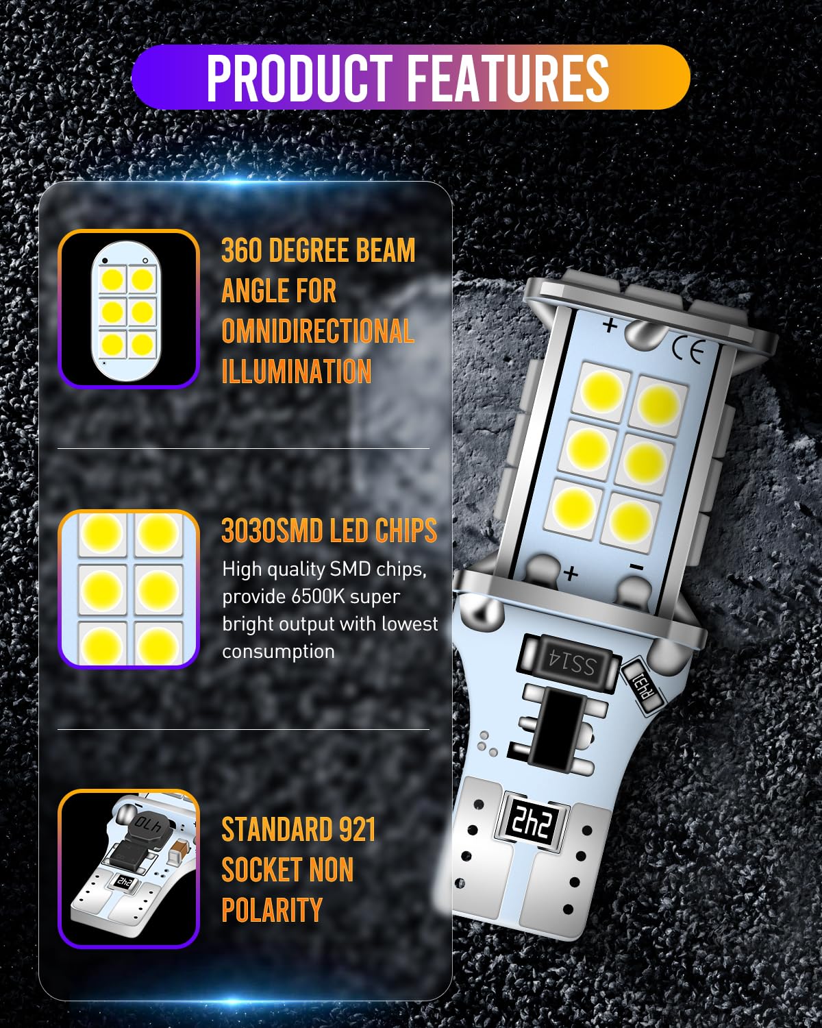 LUYED 921 912 LED Bulb Xenon White for Backup Reverse Lights 3100 Lumens 300% Brightness T15 906 W16W LED Bulbs Non-polarity Can