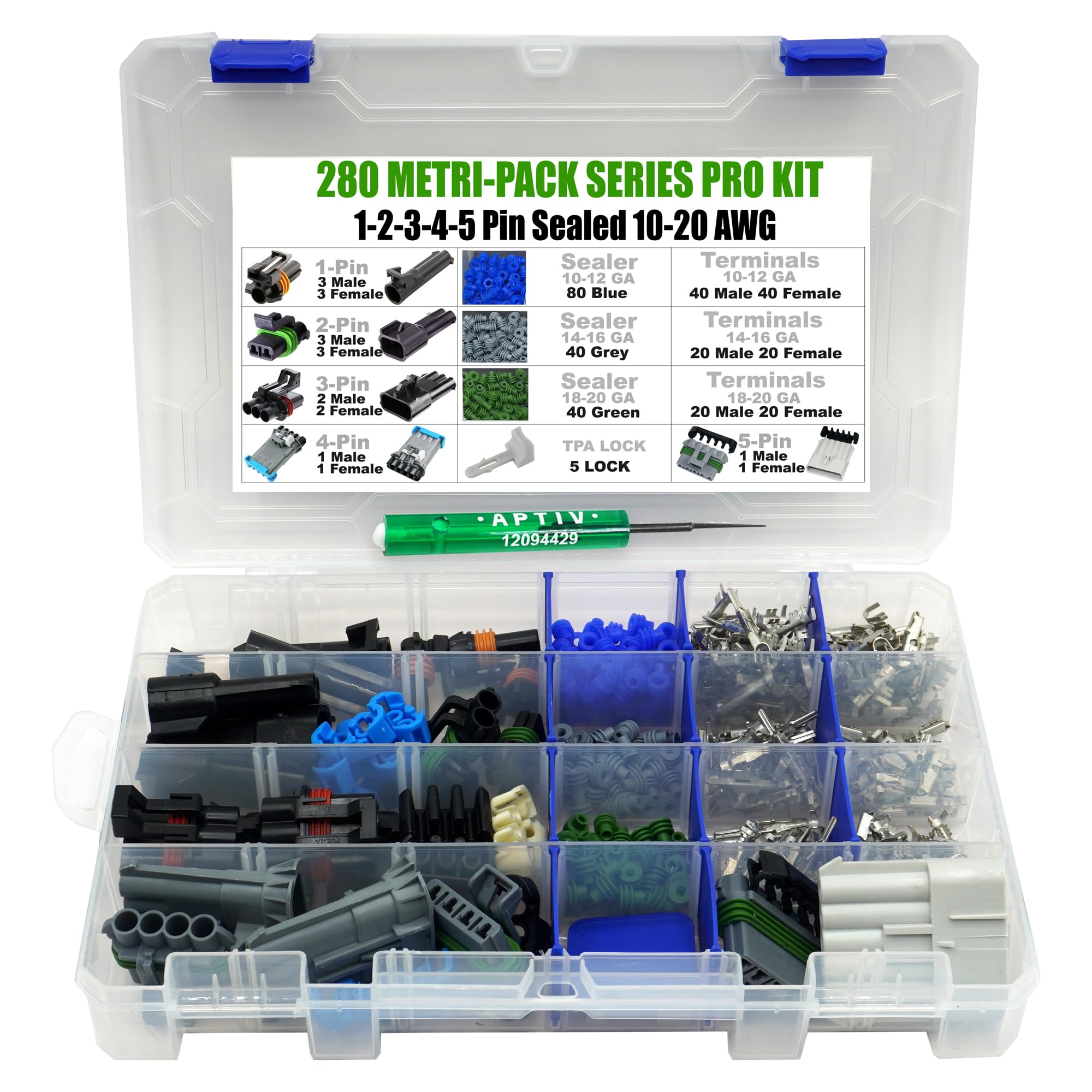 360Pcs Metri-Pack 280 Series (1 To 5 Pin Set Box) 30 Amp Conductor Connector, Terminal, Sealed Weatherproof Automotive Electrica