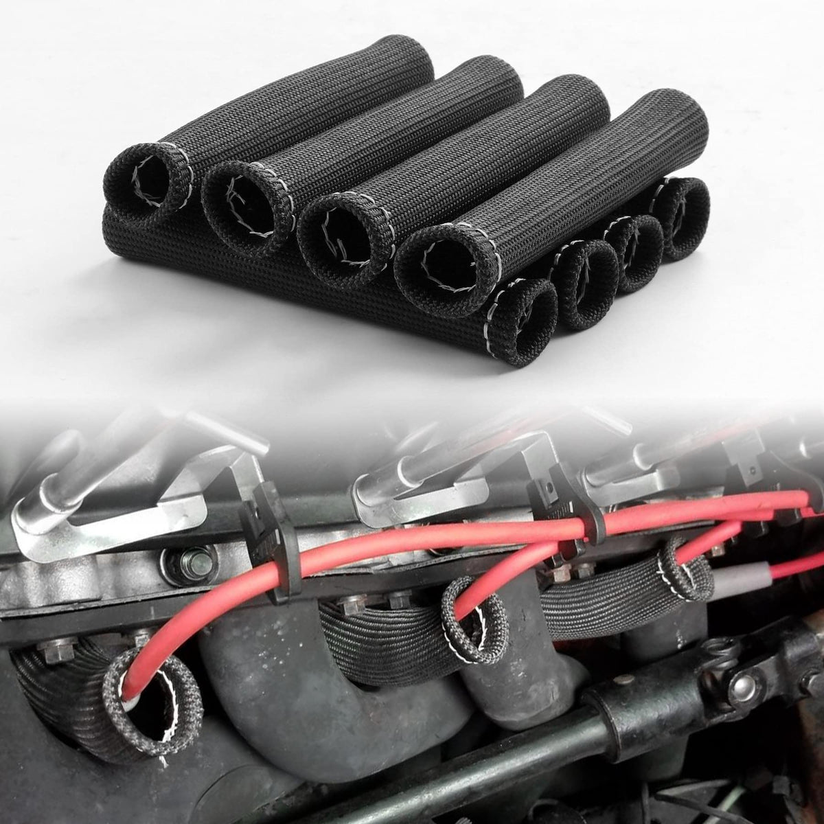 Jdmspeed 8Pcs Black 1200° Spark Plug Wire Boots Heat Shield Protector Sleeve Cover Replacement For Sbc Bbc 350 454 6 Inch