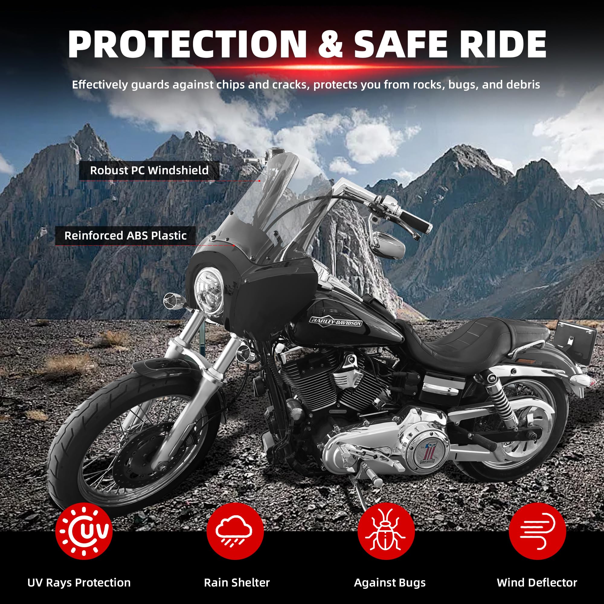 Fatecim Headlight Fairing With 15'' Clear Windshield Windscreen For Harley Dyna T-Sport Fxdxt Fxd Fxdc Fxdb Fxdl Fxdls