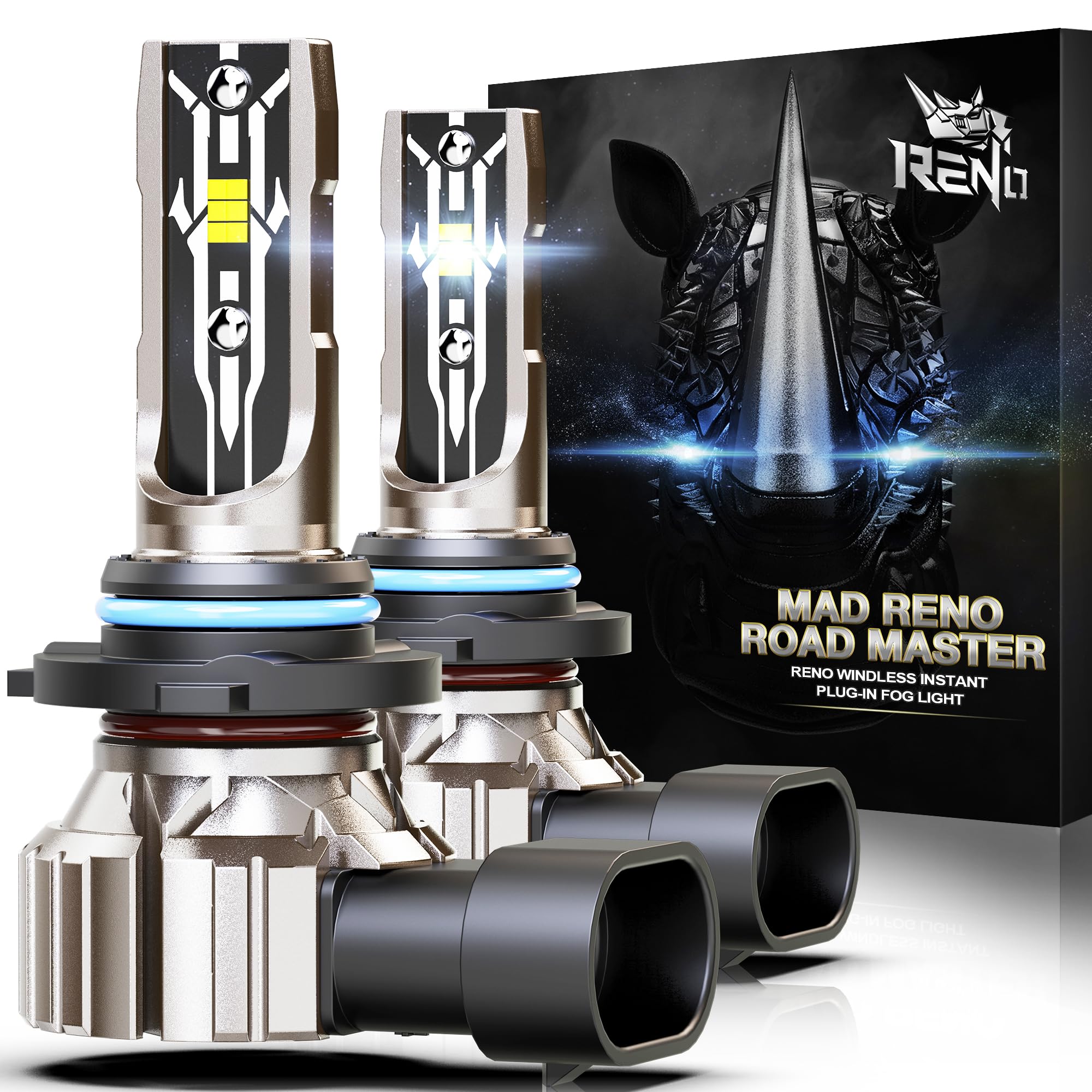 RENO 9006 LED Bulbs, HB4 LED 12000LM 6500K Cool White 9006 HB4 Bulb Fog Light Fanless In Line Plug and Play, Pack of 2