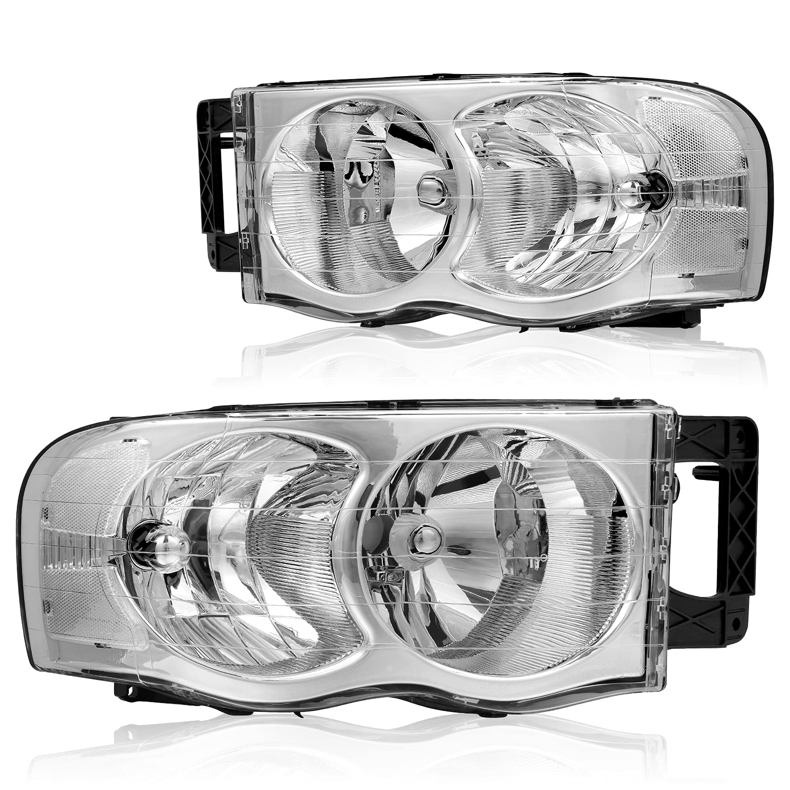 Dwvo Headlights Assembly Compatible With 02 03 04 05 Dodge Ram 1500 2500 3500 Pickup Headlamp Replacement Chrome Housing Clear R