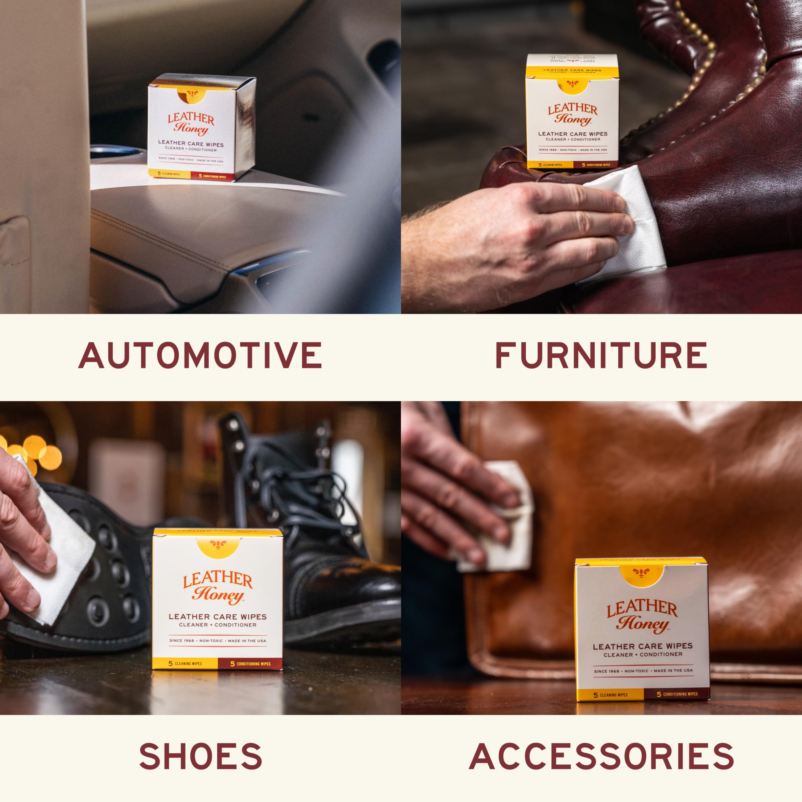 Leather Honey Leather Care Wipe Kit: Clean & Restore On-The-Go. Use For Leather Couches, Car Seats, Purses, Shoes & Bags. Safe F