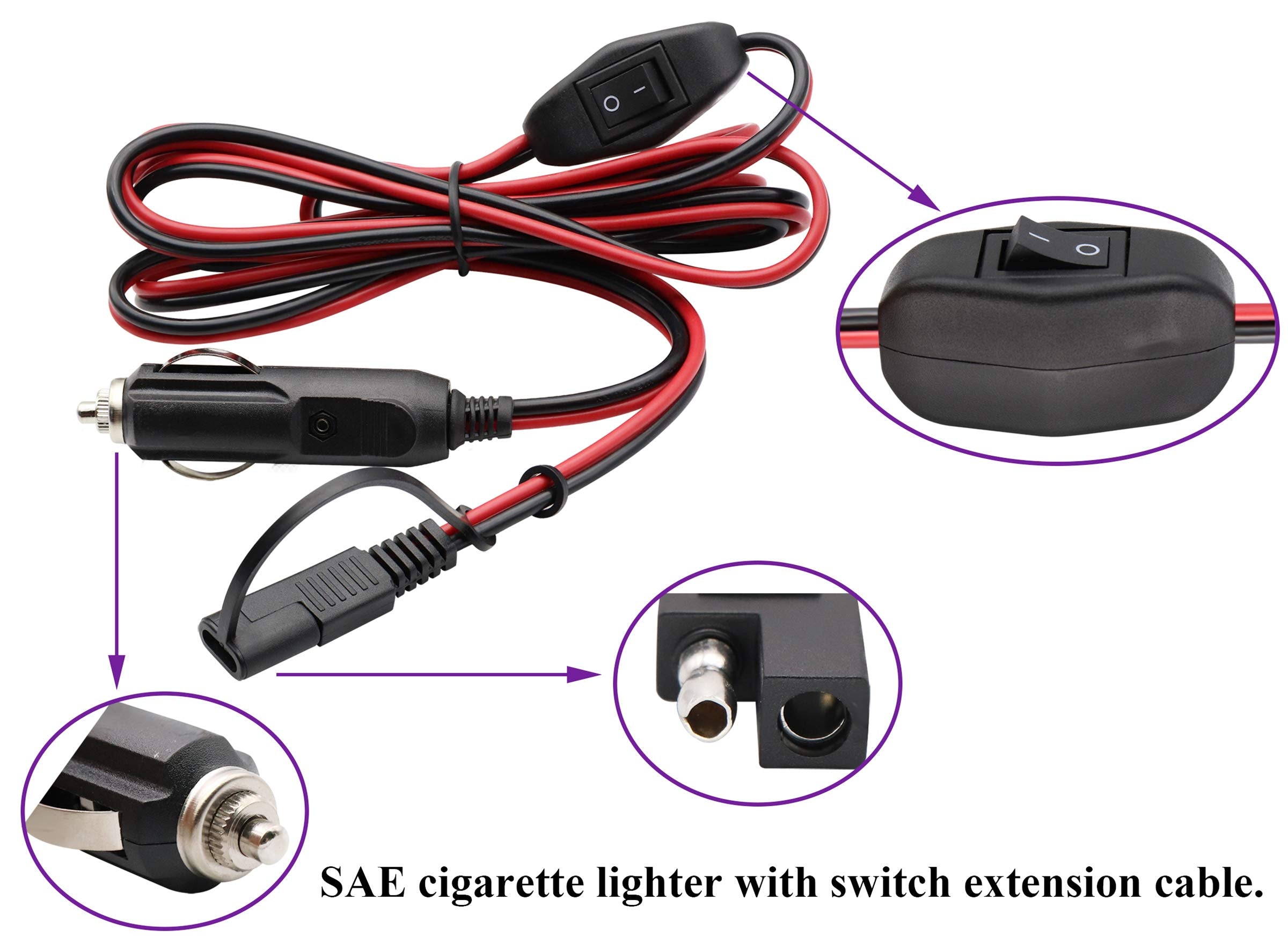 Aaotokk Cigarette Lighter Sae Cable,16Awg 12V Cigarette Lighter Male Plug To Sae 2 Pin Quick Release Disconnect Connector Plug A