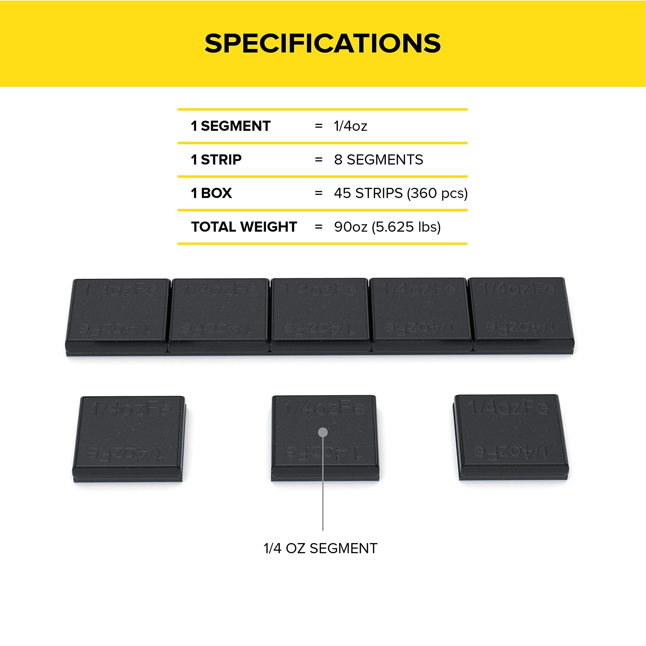 Stancemagic - 0.25Oz 1/4Oz - Black Adhesive Stick On Wheel Weights, Easy Peel, Low Profile, Zinc Plated Steel Balancing Weights For Cars Bikes Atv Utv, 5.625 Lb Box (90Oz), Contains 360 Pieces