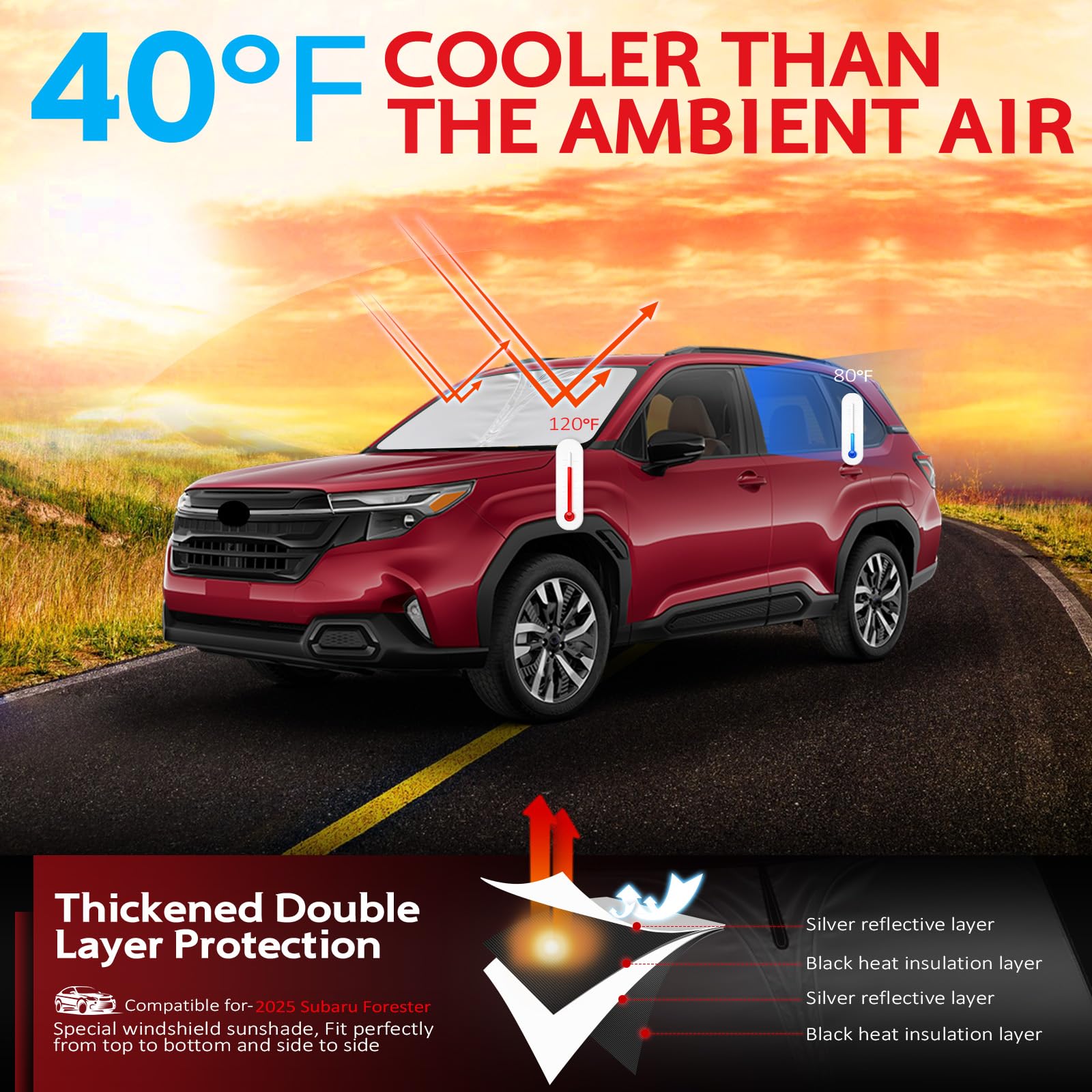 Kayzt Windshield Sun Shade For 2025 Su-Baru Forester Foldable Sunshade Front Window Custom Fit Car Accessories