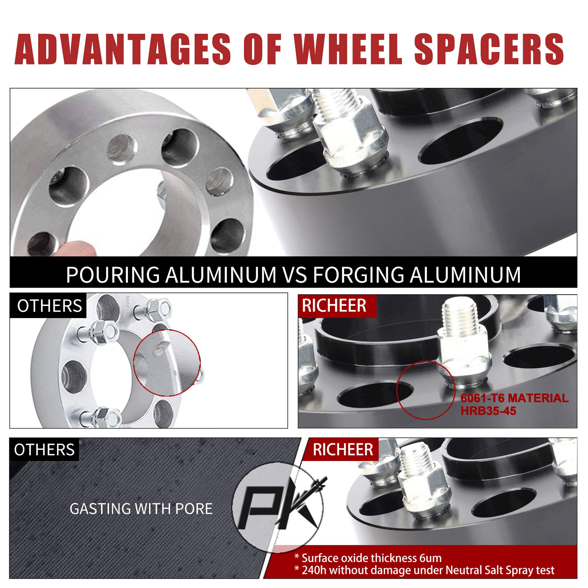 Richeer 6X5.5 Hubcentric Wheel Spacer For Silverado Sierra 1500, 2 Inch 6 Lug 6X139.7Mm Wheel Spacers With 14X1.5 Studs & 78.1Mm