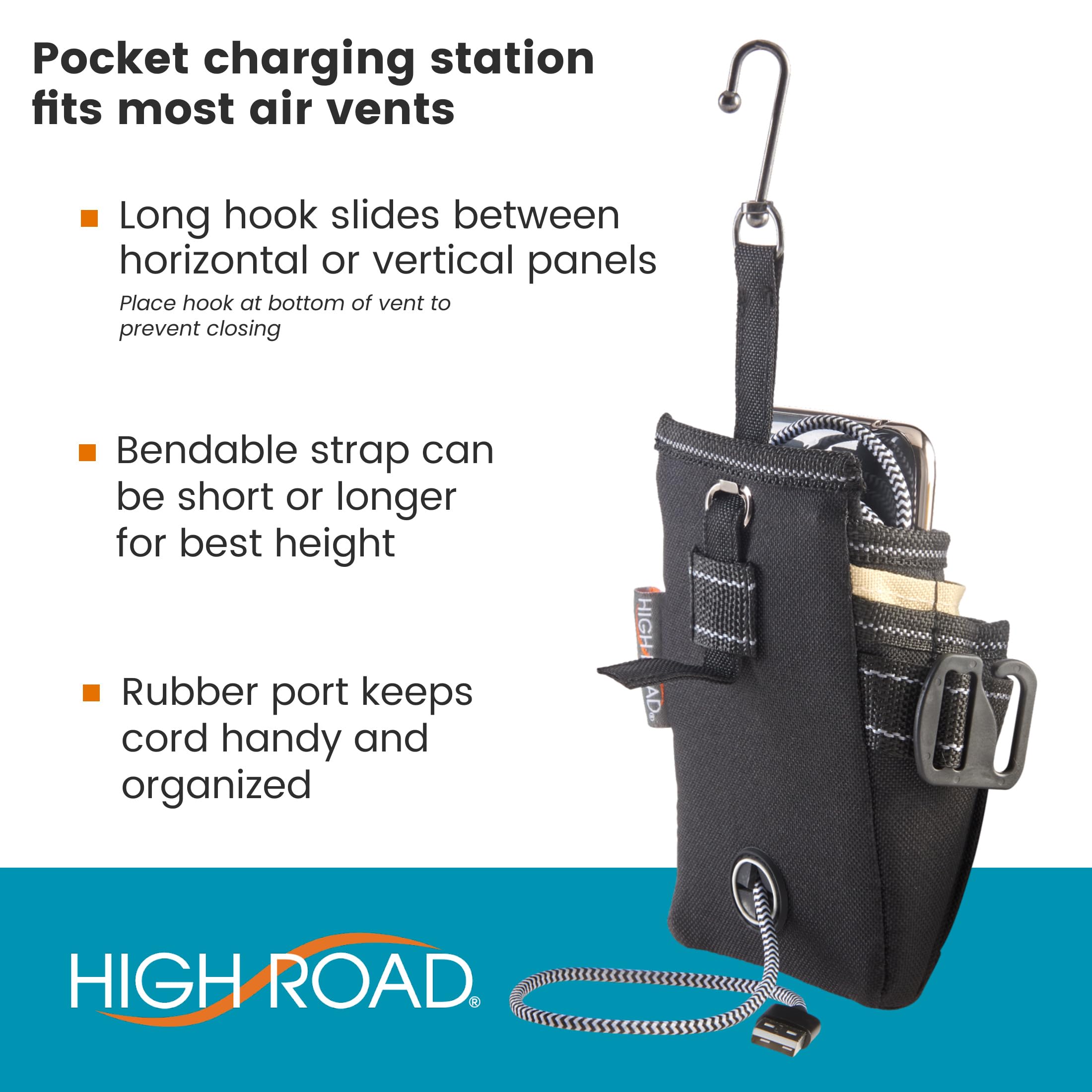 High Road Driverpockets Car Pouch - Vent Pocket And Vent Cell Phone Holder For Car - Front Seat Organizer With 3 Pockets, Hangin