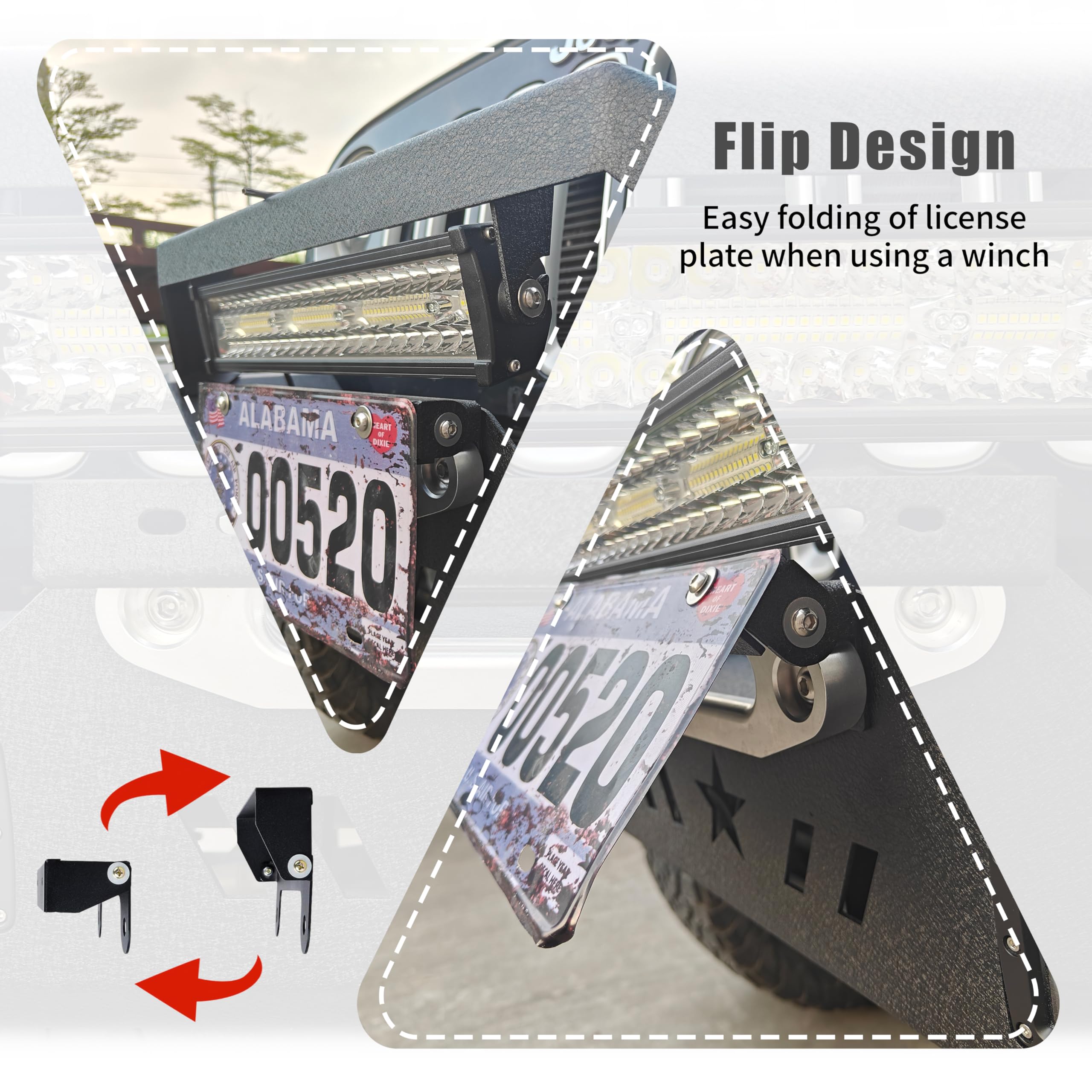 XOOKUN Universal 10'' Flip Up License Plate Bracket for Anchor Chain Hawse Fairlead License Plate Mount, Compatible with Jeep Fo