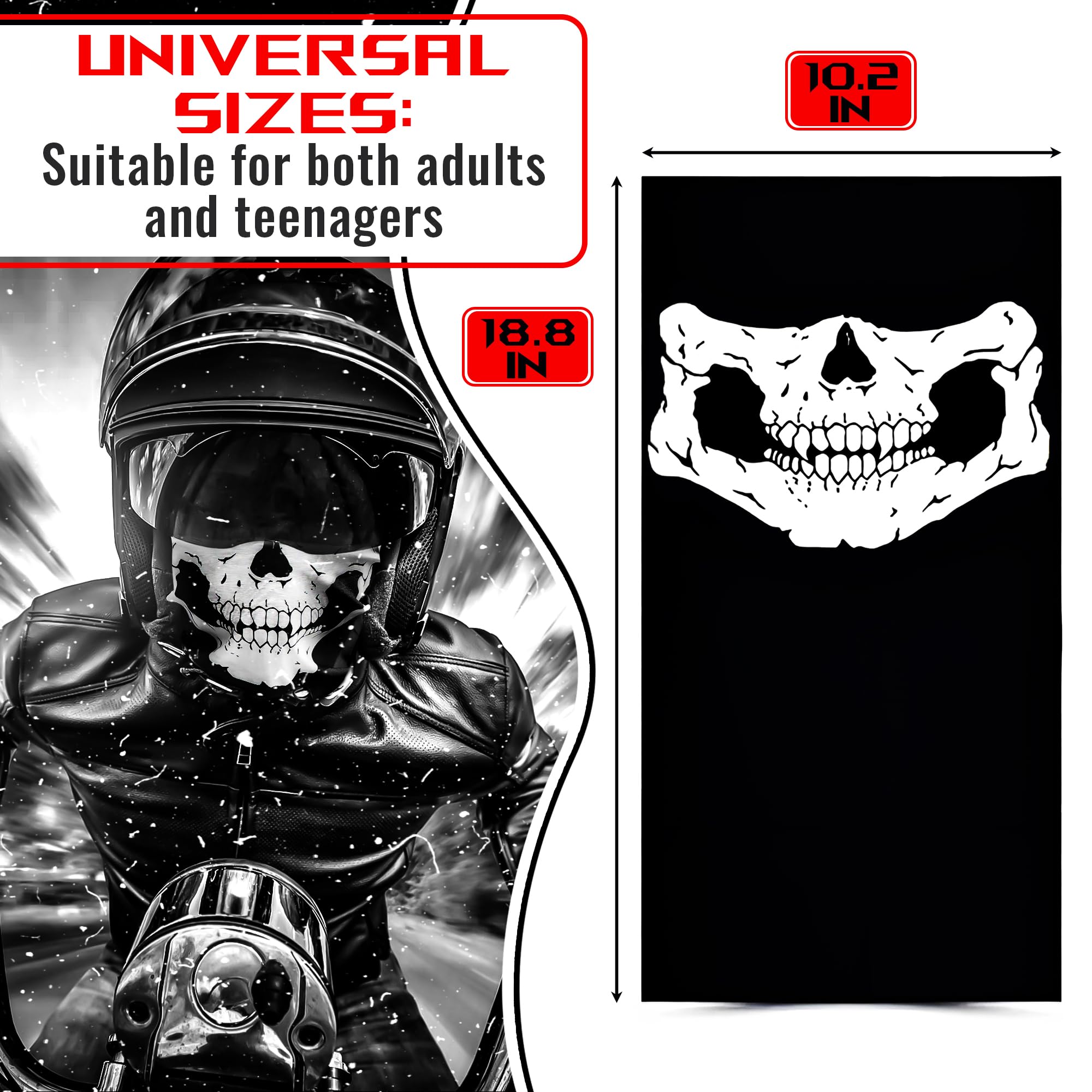 Skull Face Mask For Men - Skull Snowboard Mask Ski Mask For Women Neck Warmer Skull Bandana - Face Winter Hat Helmet Motorcycle Half Helmet Cover - Black Head Scarf Black Ski Mask For Men Face Cover