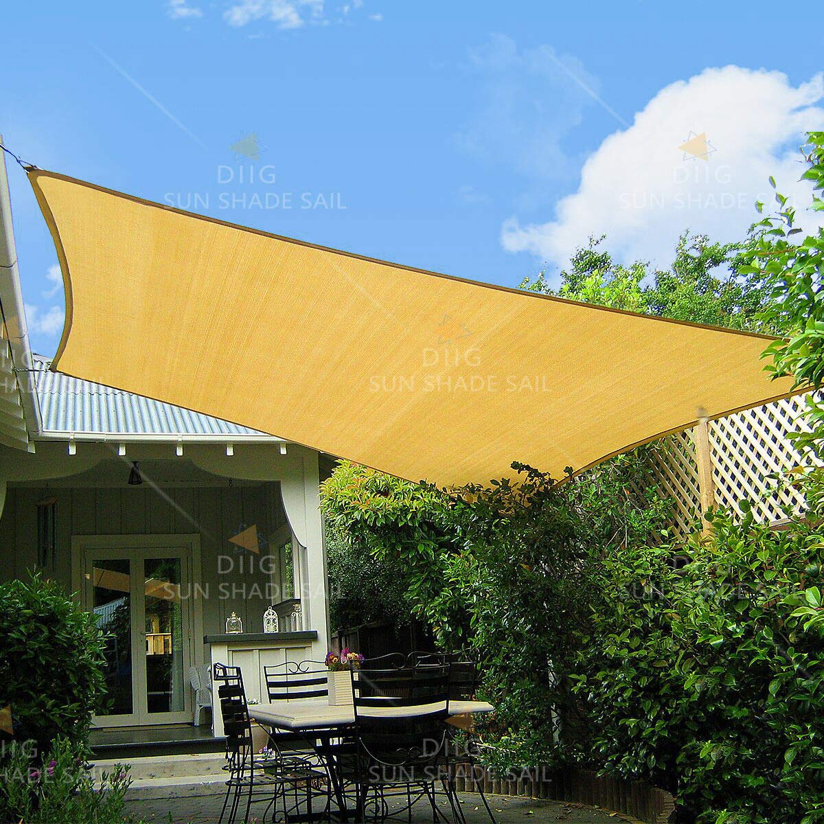 Diig 10' X 13' Rectangle Shade, Sunshade Canopy Balcony Patio Yard Garden Pool Deck Hdpe Cloth Fabric Sun Sail, Color Sand