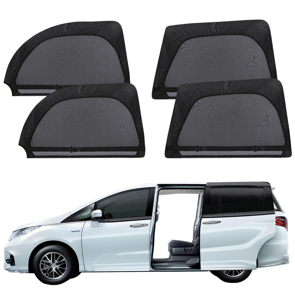 ZATOOTO Car Window Screen for MPV Minivan Truck, 4 Pack Single Layer Covers for Sliding Door Large Square Windows, Shade for Bab