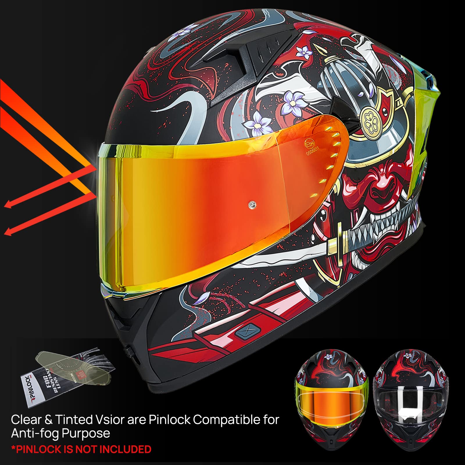Ilm Motorcycle Helmet Full Face With Pinlock Compatible Clear&Tinted Visors And Fins Street Bike Motocross Casco Dot Model Z501(Armor Red, X-Large)