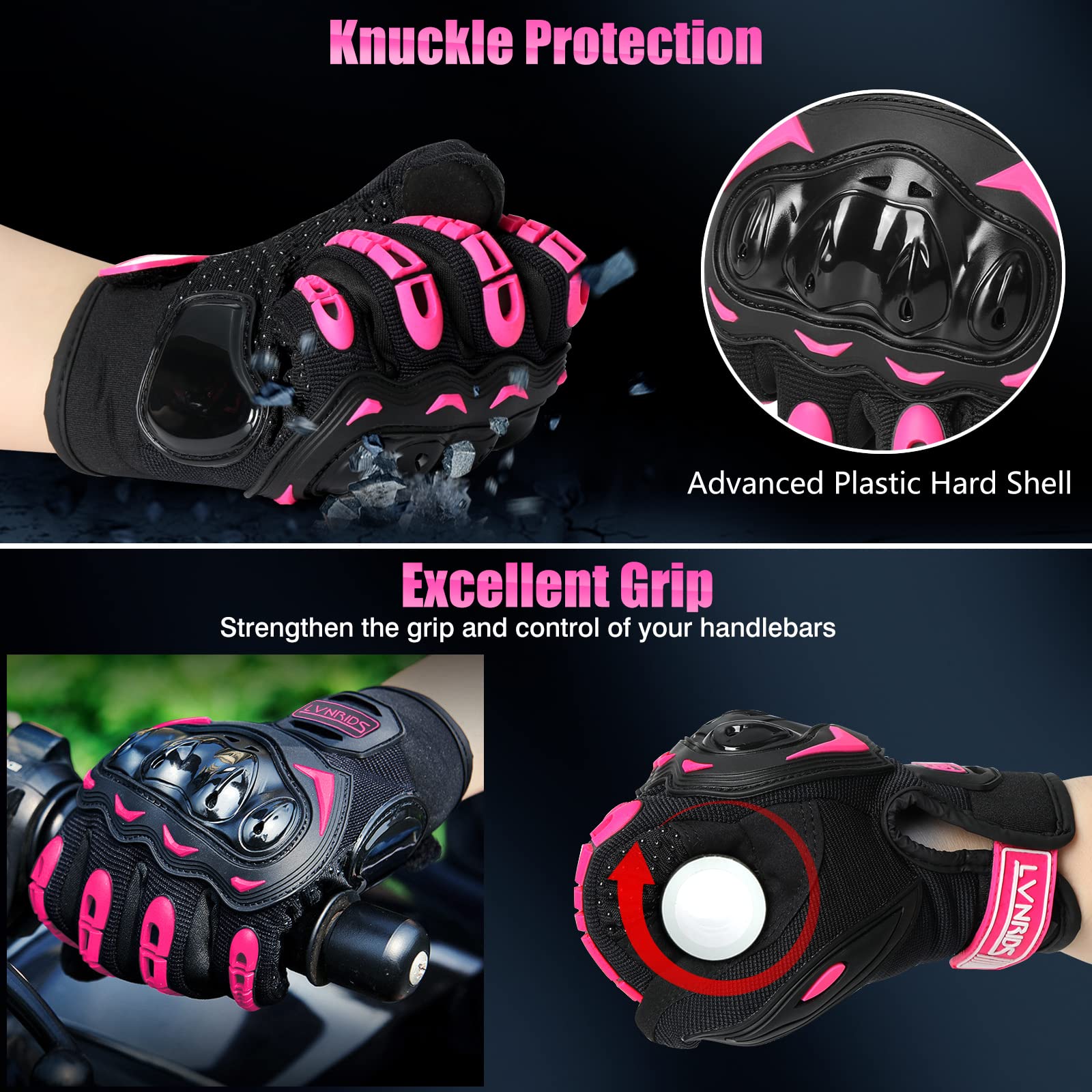 Lvnrids Motorcycle Gloves With Touchscreen Men And Women Racing Gloves For Motocross Bmx Atv Mtb Riding Cycling Pink L