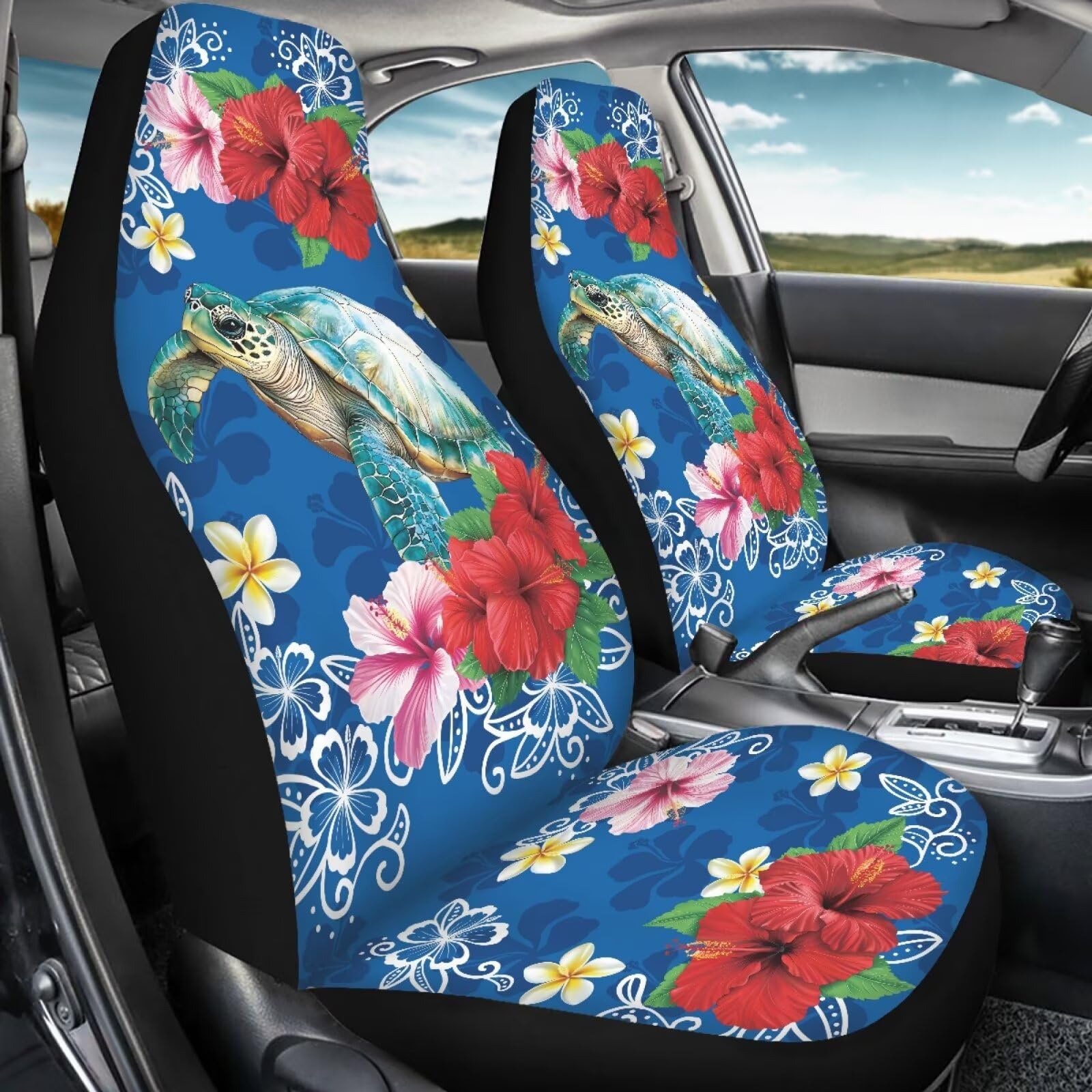 Bigcarjob Floral Turtle Car Seat Cover Full Set Universal Car Interior Accessories Set Car Front Seat Covers Auto Interior Seat
