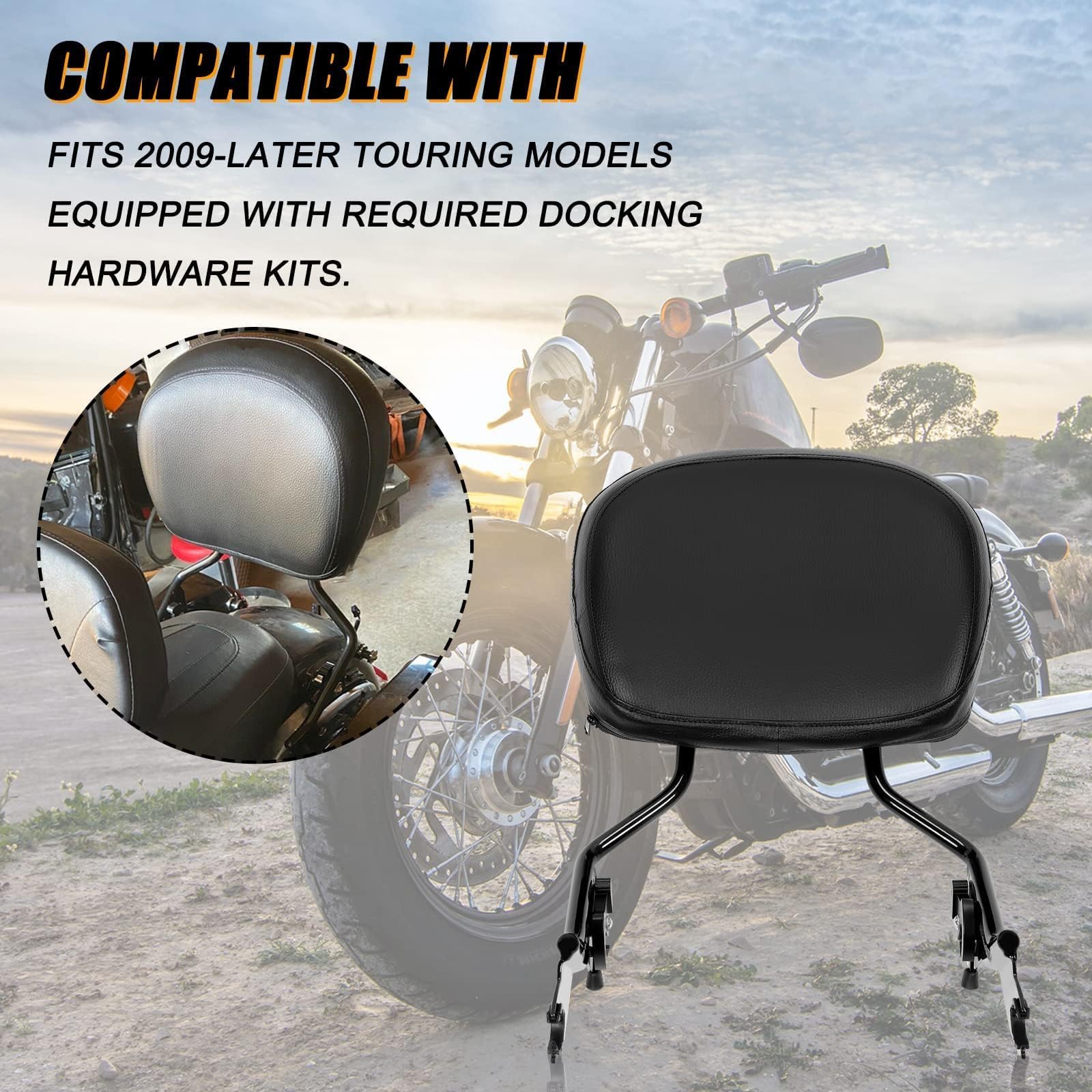 Kuafu Adjustable Backrest Sissy Bar With Leather Pad Detachable Compatible With 2009-2024 Harley Davidson Touring Road King Stre