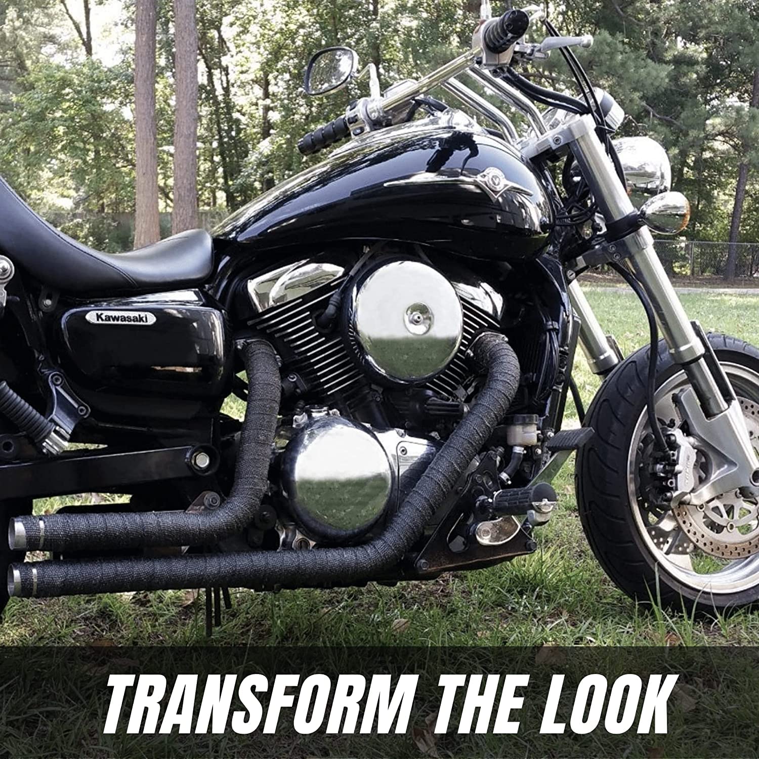 Sunplustrade 2' X 50' Black Exhaust Header Heat Wrap For Motorcycle Cars Heat Shield With Stainless Steel Zip Tie (2 Pack)