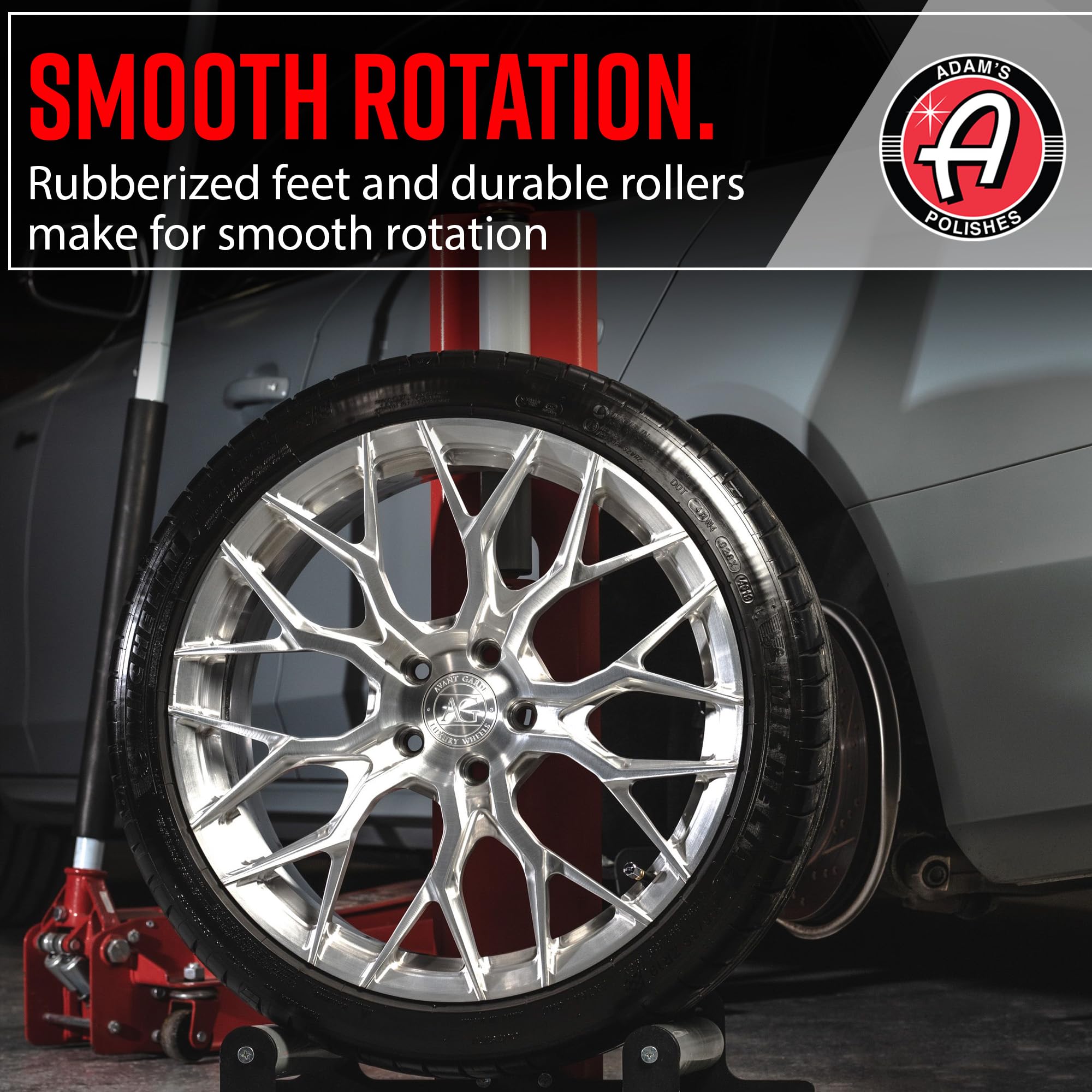 Adam'S Polishes Rolling Wheel Detailing Stand - Wheel & Tire Car Detailing Roller For Cleaning, Ceramic Coating, Applying Tire Shine & Car Wheel Wash | Garage Accessory For Detailers