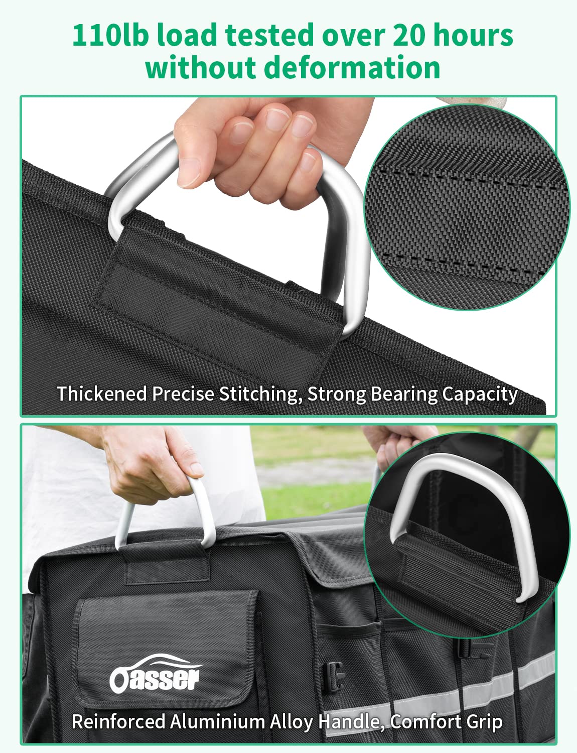 Oasser Trunk Organizer Cargo Organizer Trunk Storage Waterproof Collapsible Durable Multi Compartments with Foldable Cover Alumi