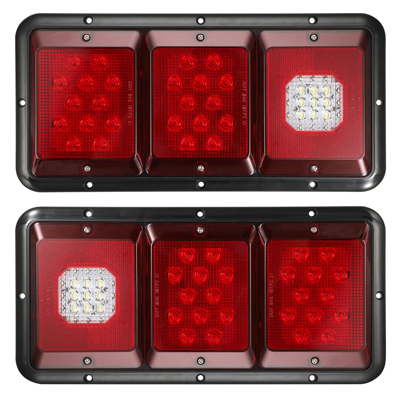 Partsam 2Pcs Led Triple Tail Lights 45 Leds, Rectangle Vertical Or Horizontal Mount Led Trailer Camper Rv Tail Lights Stop Turn