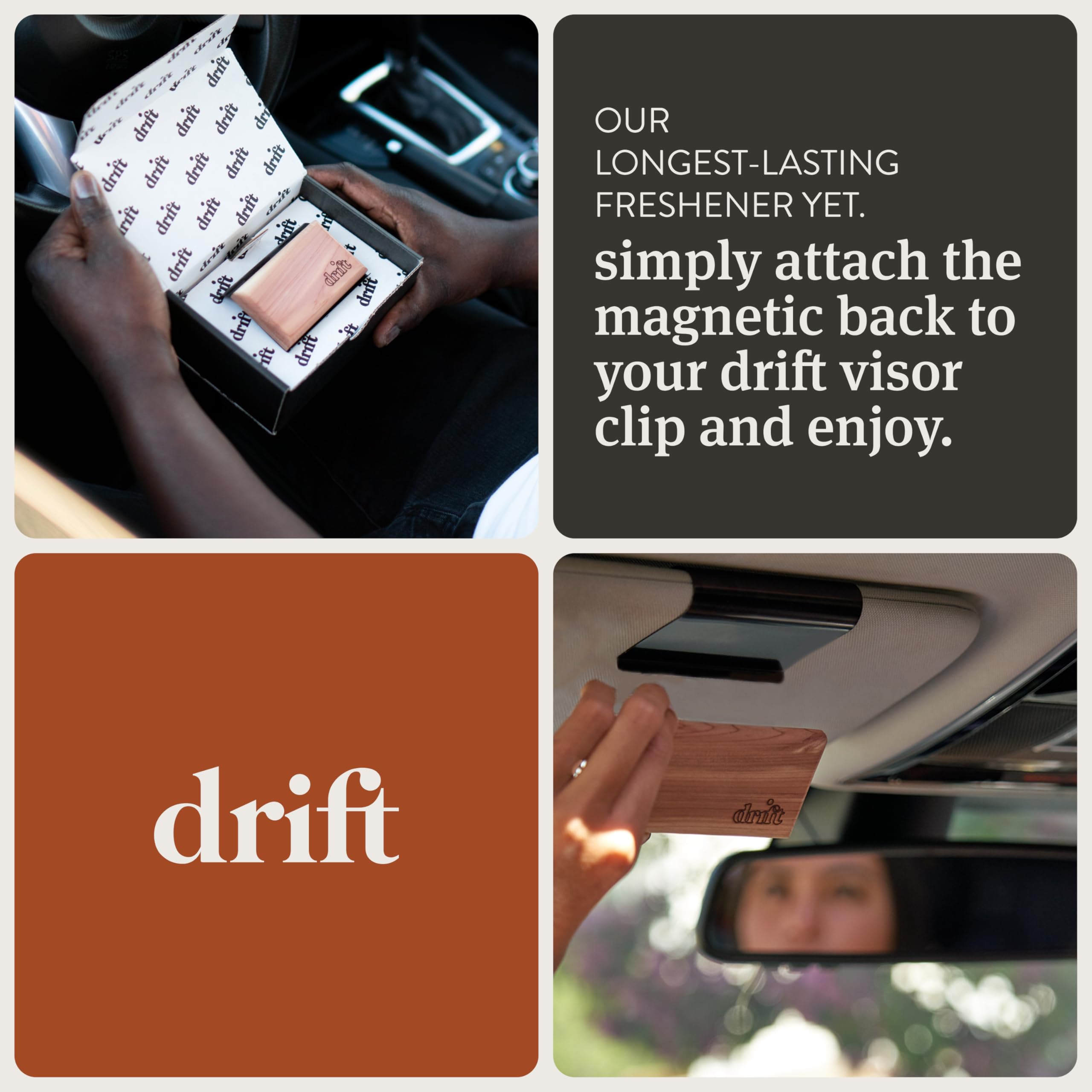Drift Car Air Freshener - Wood Fragrance, 3 Pack (1.13 oz) - Long Lasting Automotive Odor Eliminator - Clip Included, Multicolor