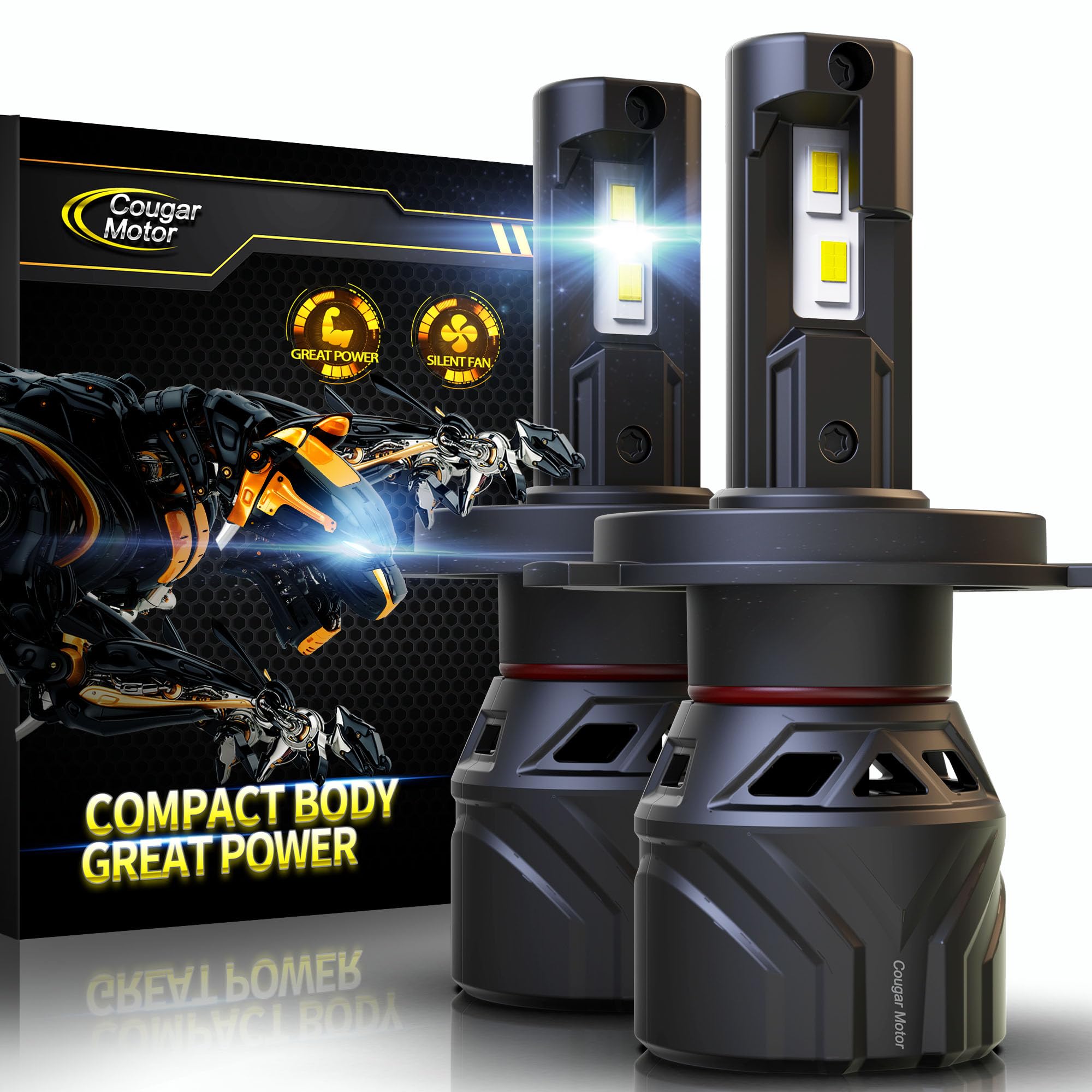 Cougar Motor H4 Bulbs, 9003 Fog Lights 6500K White Non-Polarity H4 Fog Bulb Or Off-Road Use Plug And Play - Pack Of 2