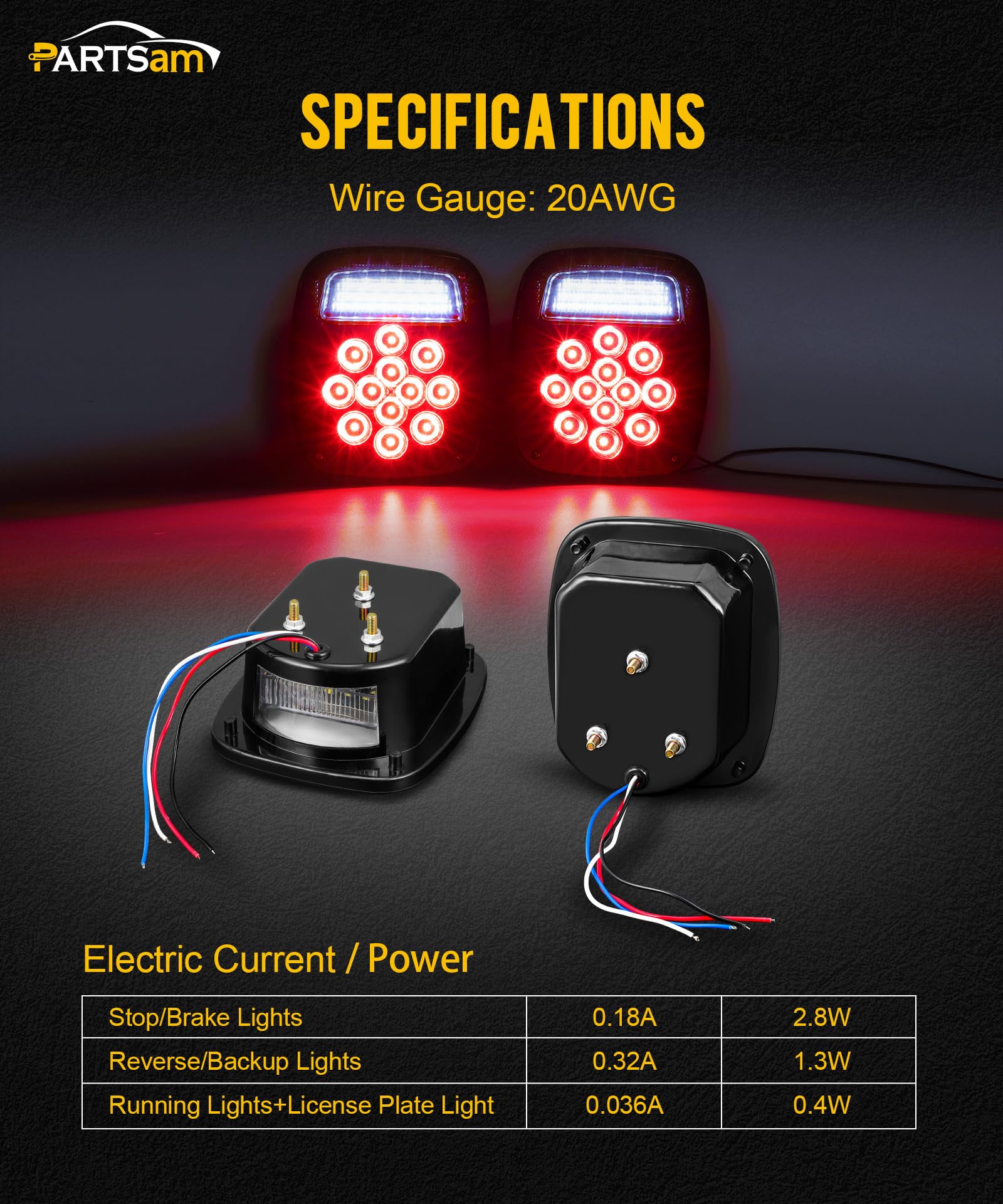 Partsam 2X Led Dump Truck Tail Lights 33 Leds Universal Stop Turn Backup Reverse Taillights With License Plate Light Smoke Lens