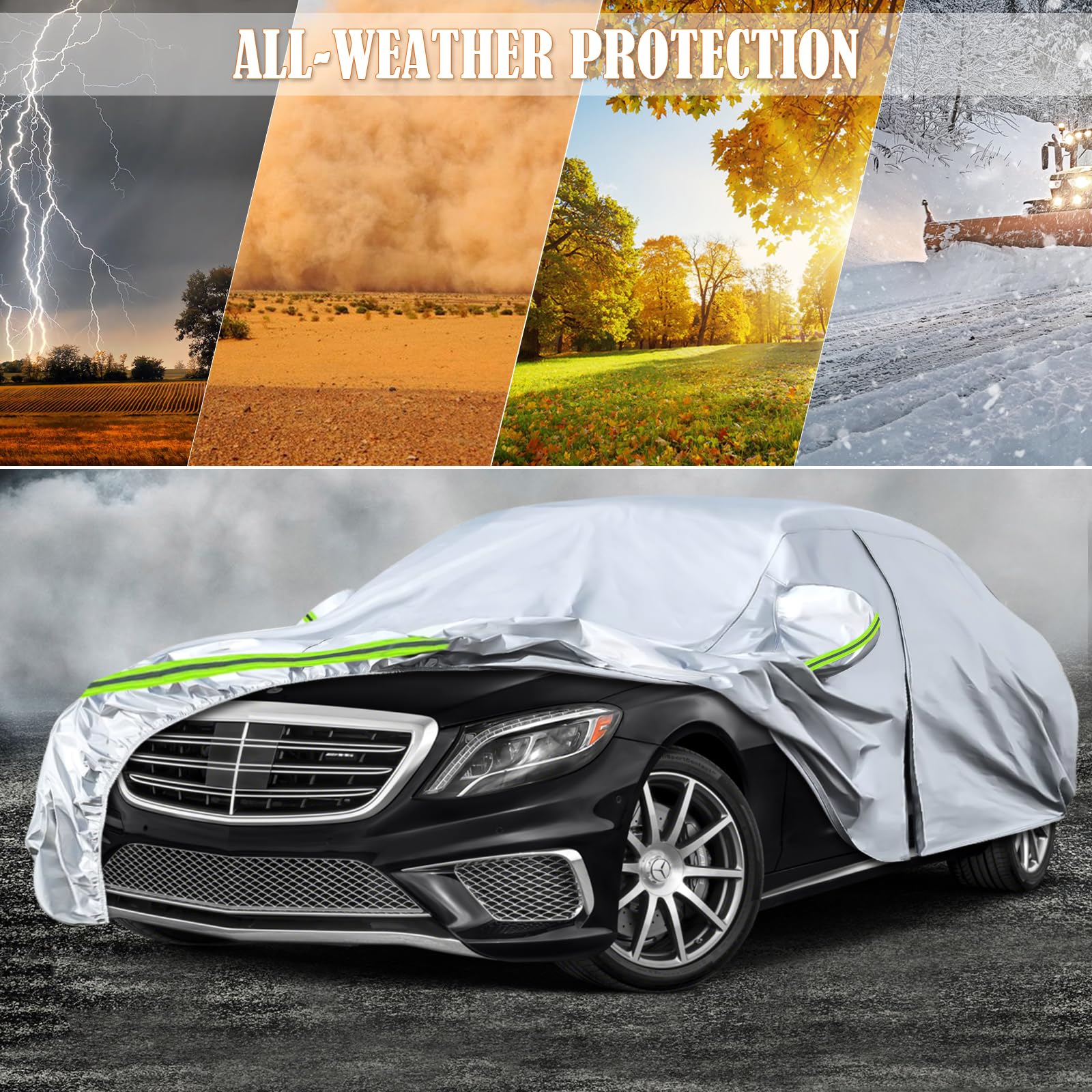Waterproof Car Covers Replace For 2006-2025 Mercedes Benz S-Class S350 S400 S450, 6 Layers Silver All Weather Car Cover With Zip