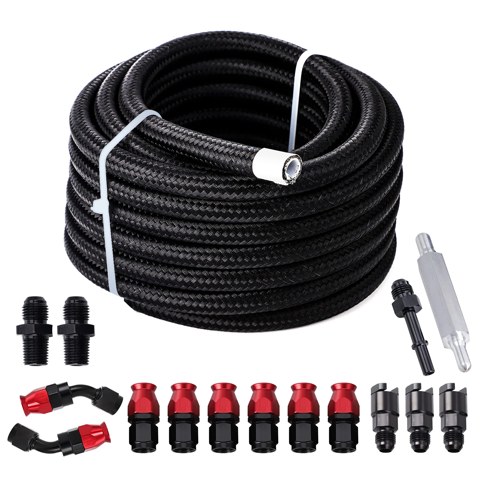 25Ft Ptfe Fuel Line Kit: 6An 3/8' Fuel Hose Efi Ls Fuel Injection Line E85 Oil Gas Hose Fitting Kit Nylon Stainless Steel