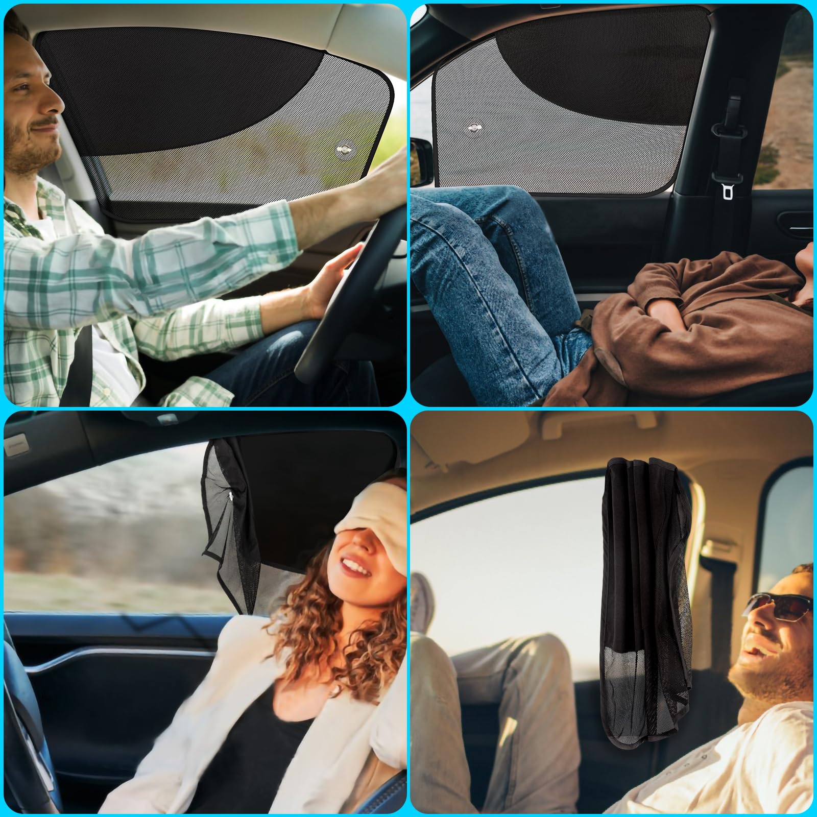 Diza100 Front Window Sun Shade, 2 Pack Half Blackout & Half See-Through Magnetic Car Side Window Sunshades With Fixed Suction Cu