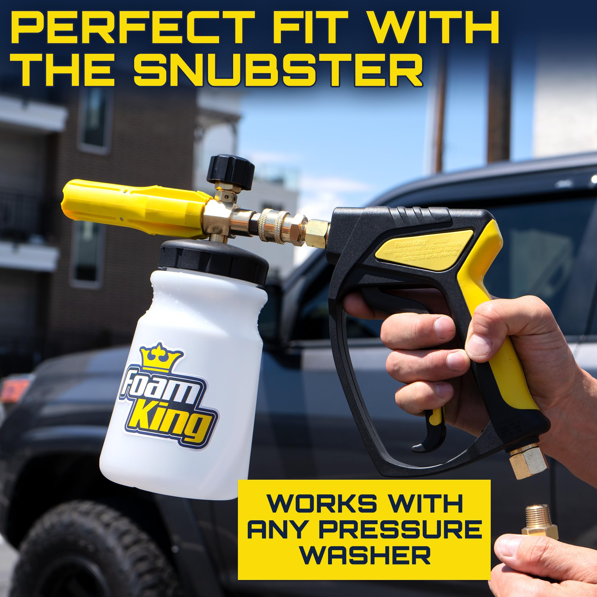 Foam King™ Foam Cannon Sprayer - Car Wash Cleaning For Gas & Electric Pressure Washers - Wide Neck, Wide Base, Heavy Duty - Professional Car Detailing Snow Foam Blaster
