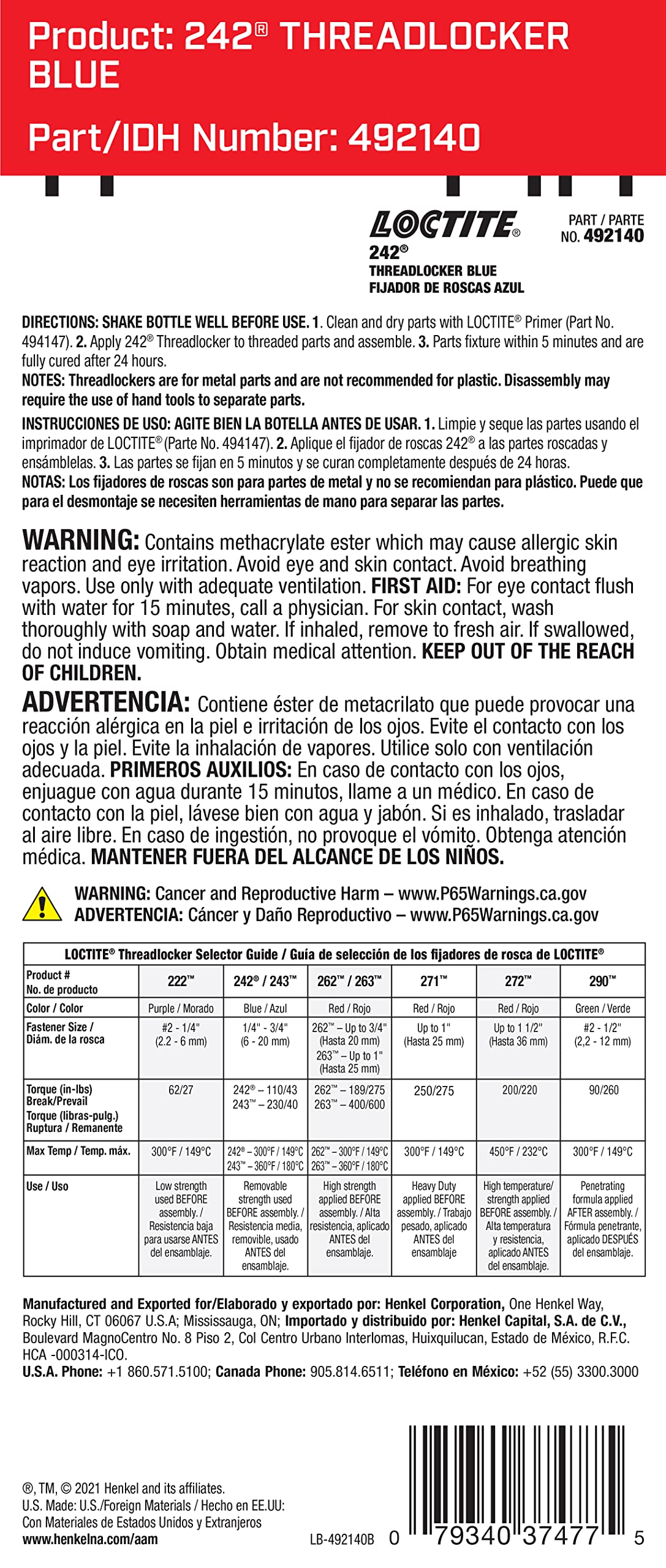 LOCTITE 242 Threadlocker for Automotive: High-Temp, Medium-Strength, Anaerobic, All Purpose TYPICAL APPLICATIONS, Works on all M
