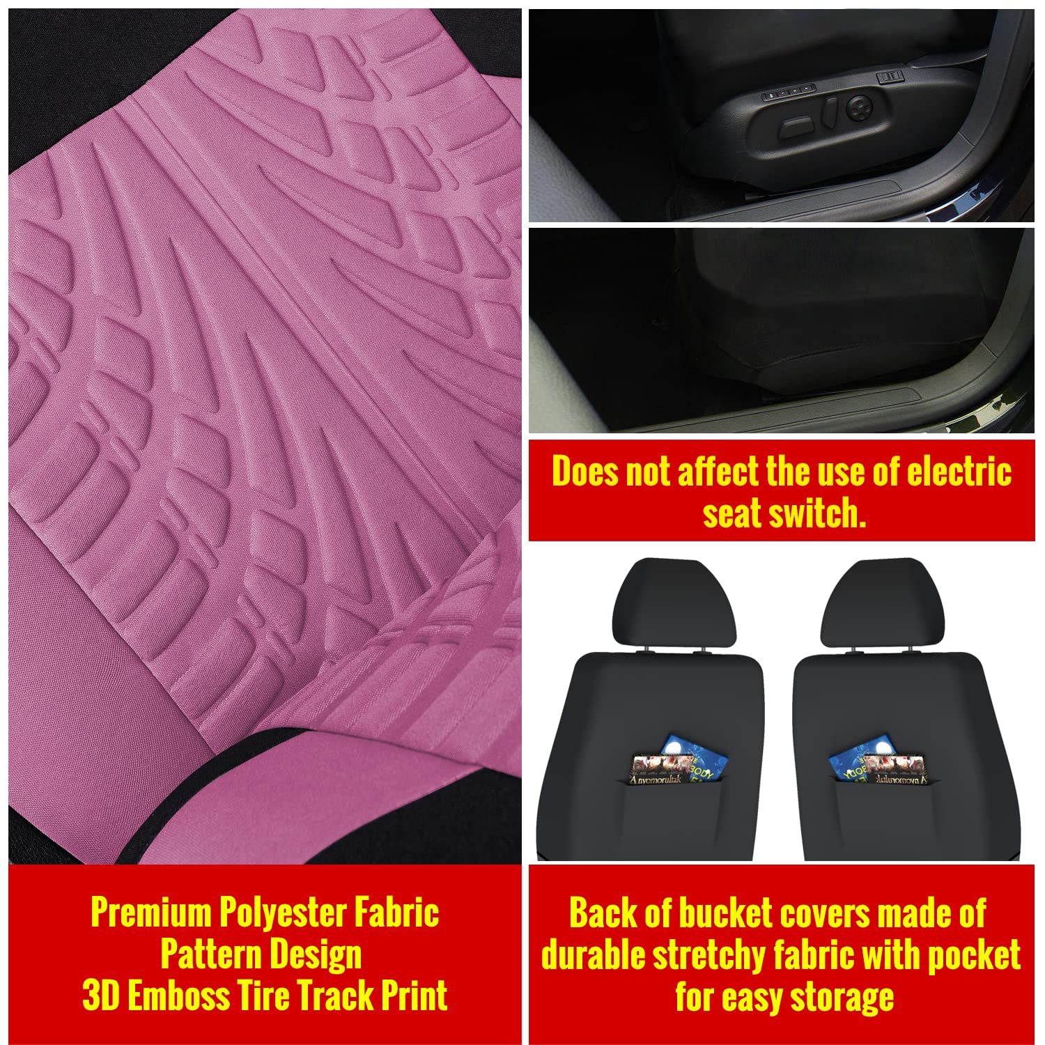Autoyouth Car Seat Covers For Front Seats, Breathable And Washable Bucket Seat Covers For Cars, Truck, Suv, Vans Airbag Compatible Automotive Interior Covers, Pink