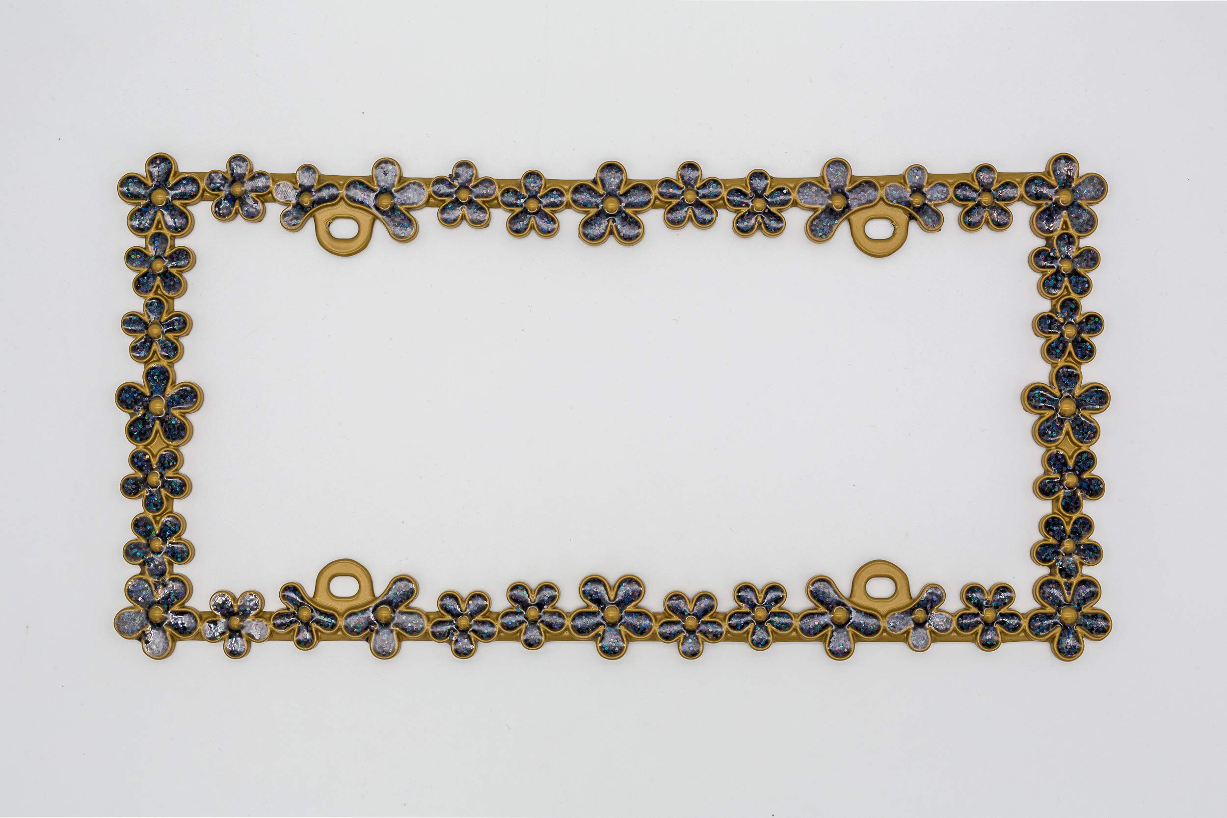 Creathome 3D Shining Daisy Wrenth License Plate Frame From Pure Zinc Alloy Metal Perfect Plate Holder,Matt Gold With Black Glitt