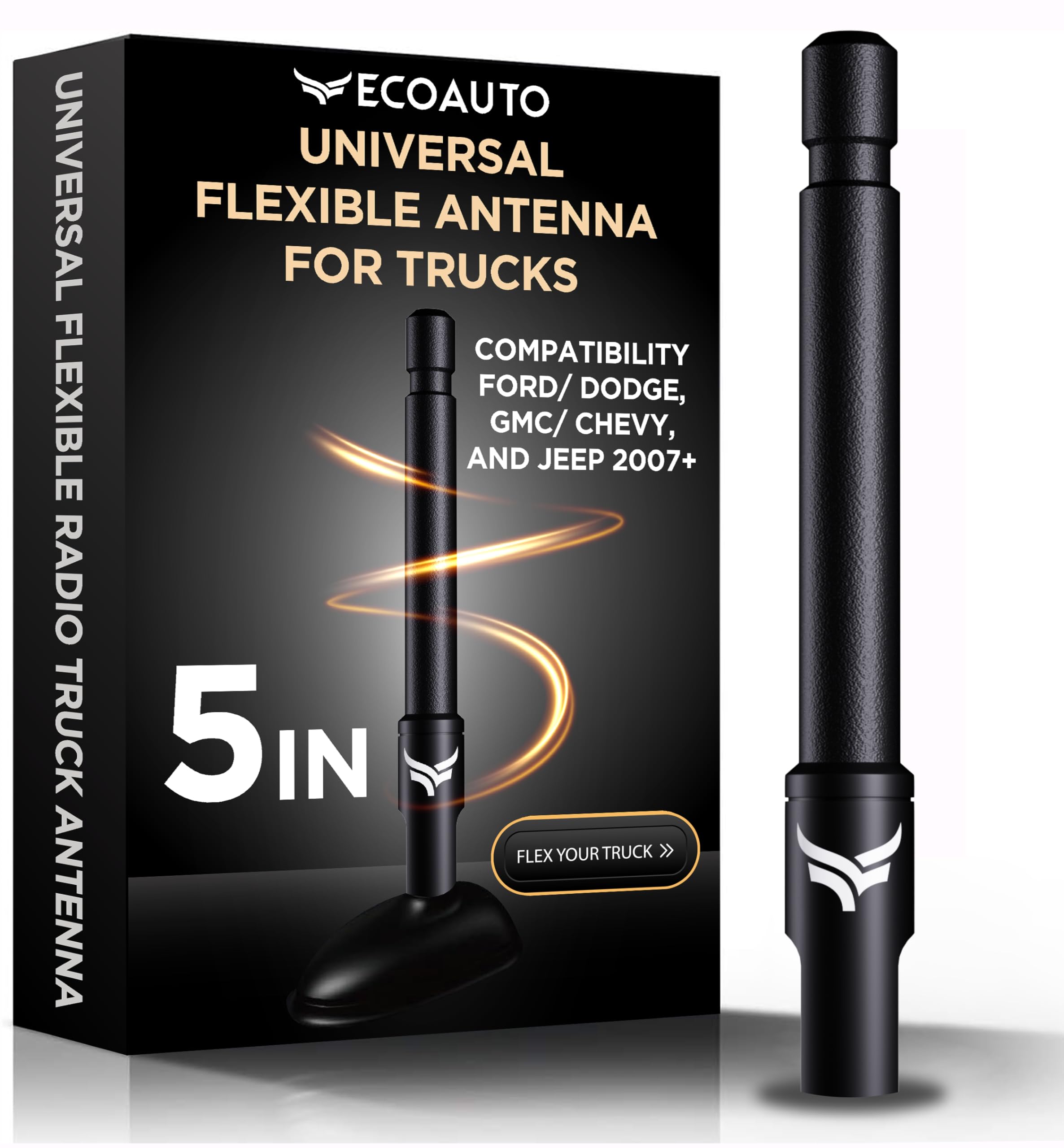EcoAuto Radio Antenna for Trucks (5'' Flexible) - Dodge Ram 1500 Accessories, Ford F150 Accessories, Car Antenna for Vehicles GM