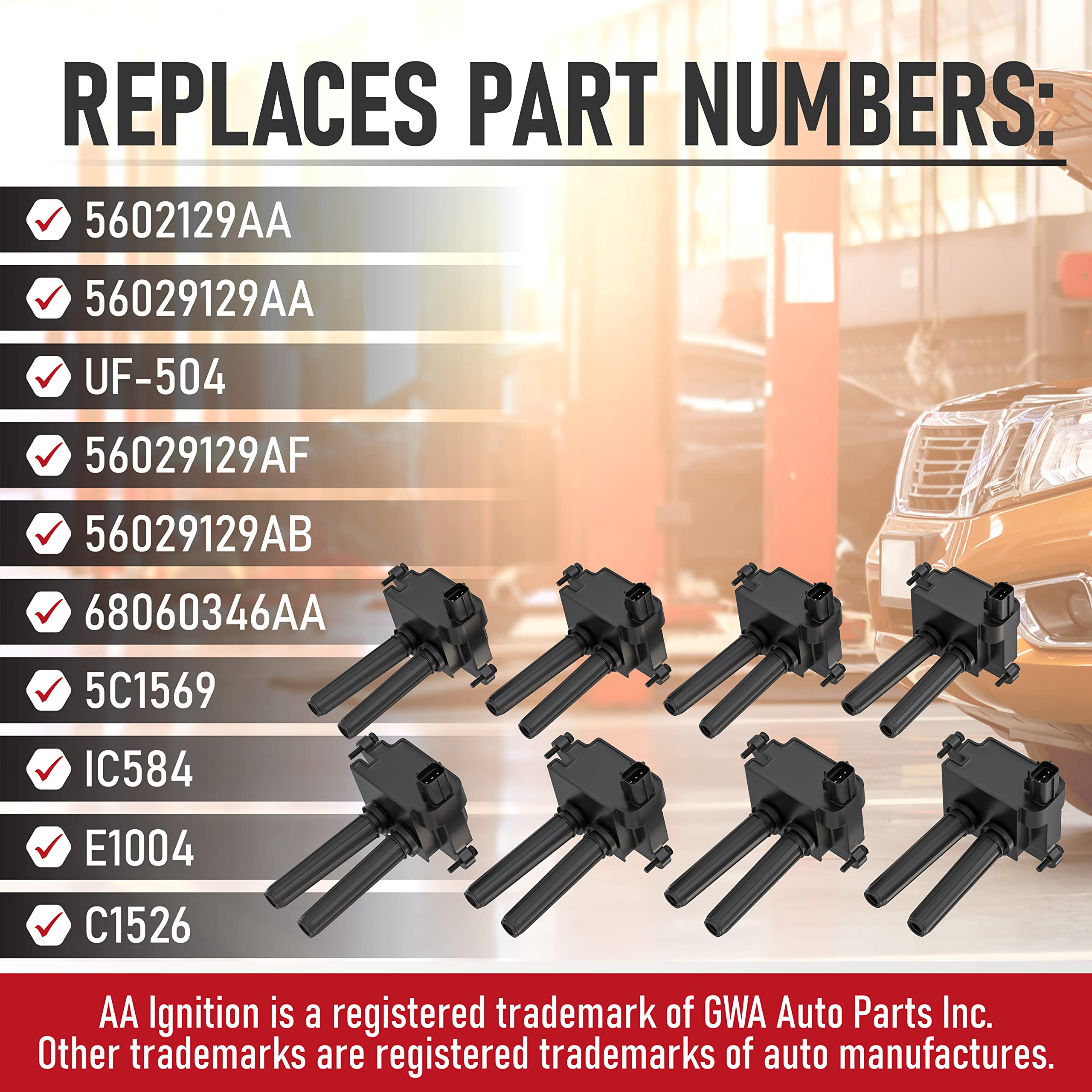 Ignition Coil Pack Set Of 8 - Fits Dodge Ram 1500, 2500, 3500, Jeep Grand Cherokee, Commander, Dodge Charger, Challenger 5.7L, 6