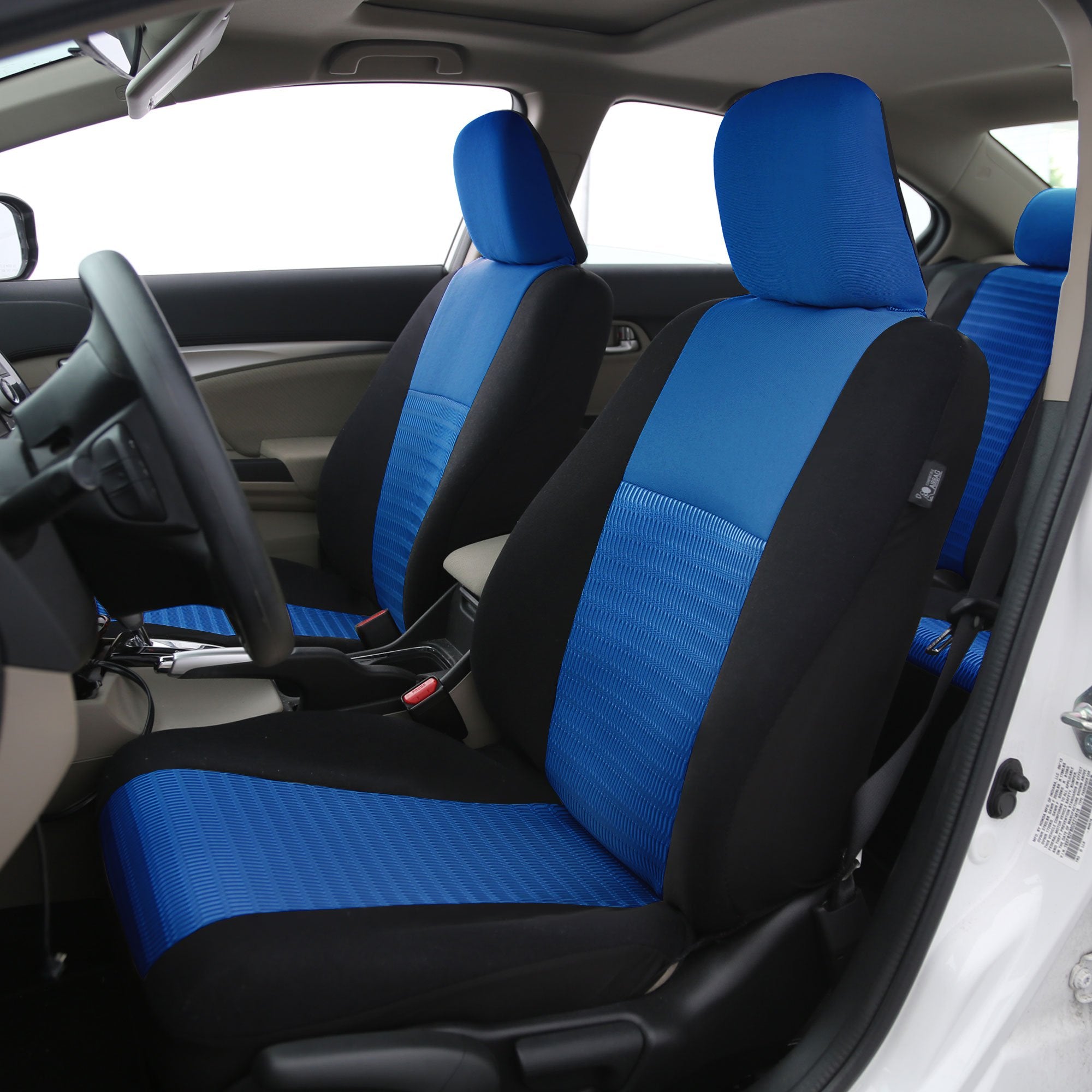 Fh Group Car Seat Covers Trendy Elegance Blue Full Set Automotive Seat Covers, Airbag And Split Rear Combo Non-Slip Dash Grip Pa