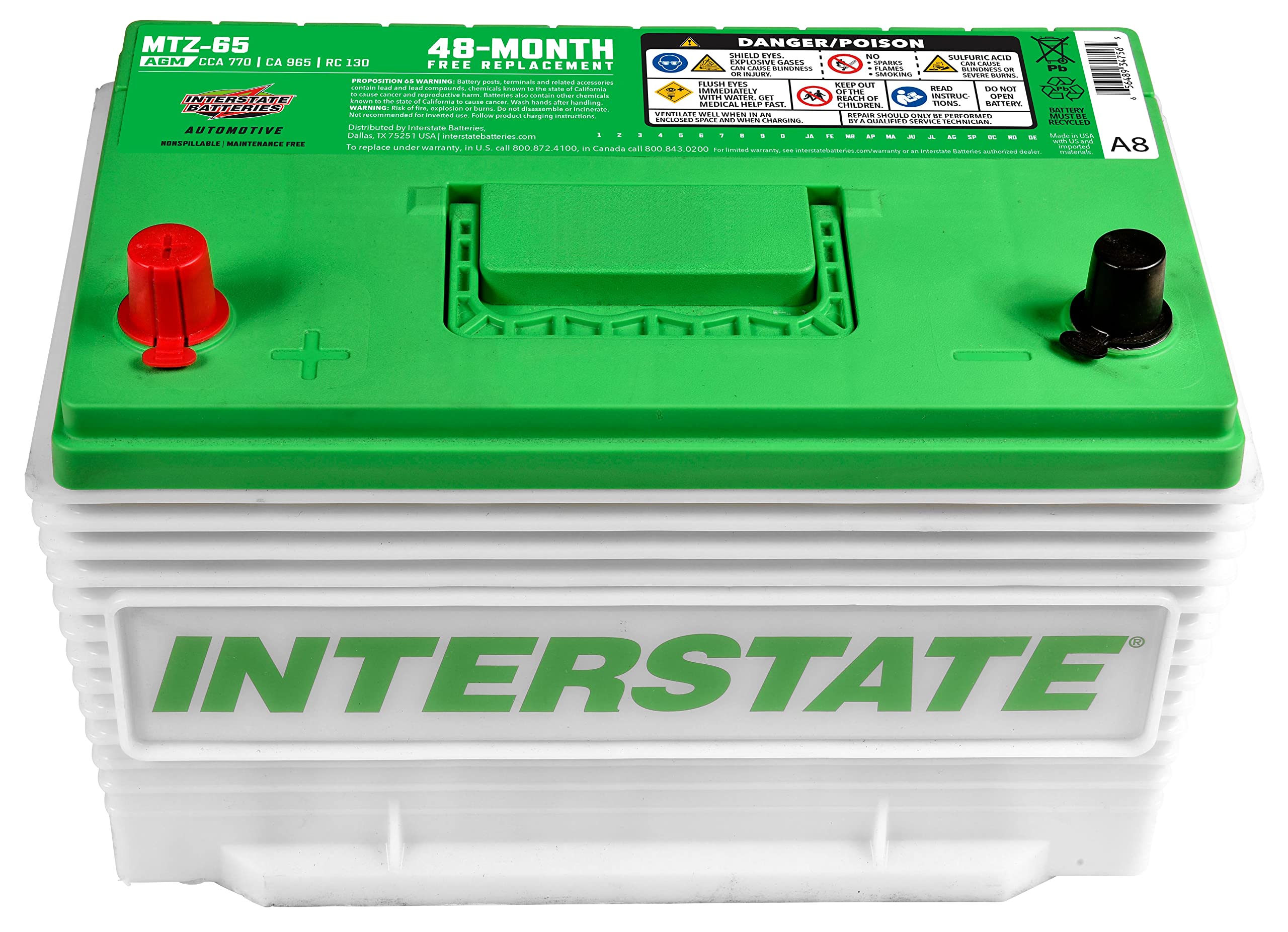 Interstate Batteries Automotive Battery 12V 65Ah 770CCA (MTZ-65) Automobile SLI AGM Starting Replacement Battery (Group Size 65)