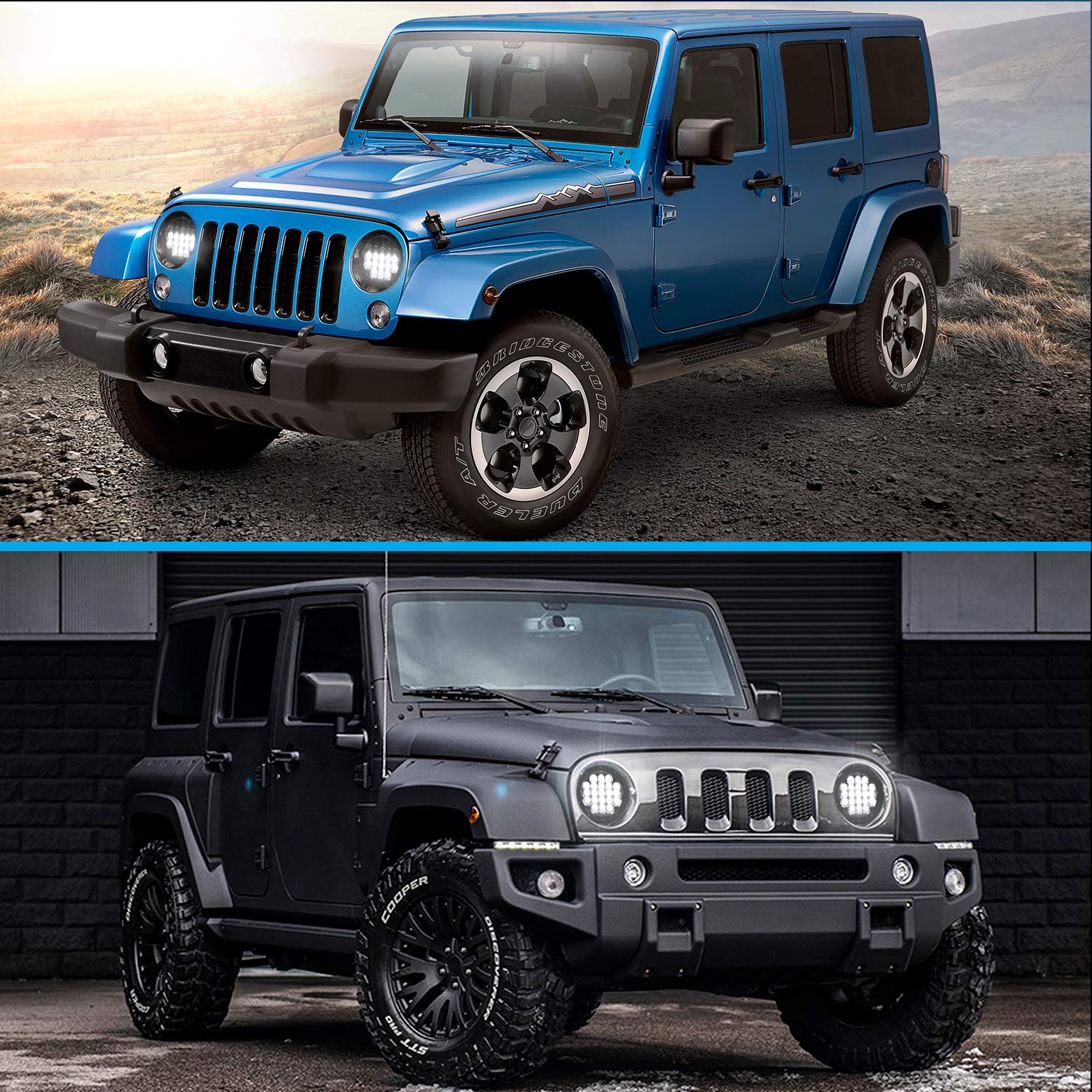 Aaiwa Led Headlight For Wrangler, 7 Inch Round Headlights 105W Compatible With Jeep Wrangler Jk Tj Lj Cj 1997-2020 Motorcycle Br