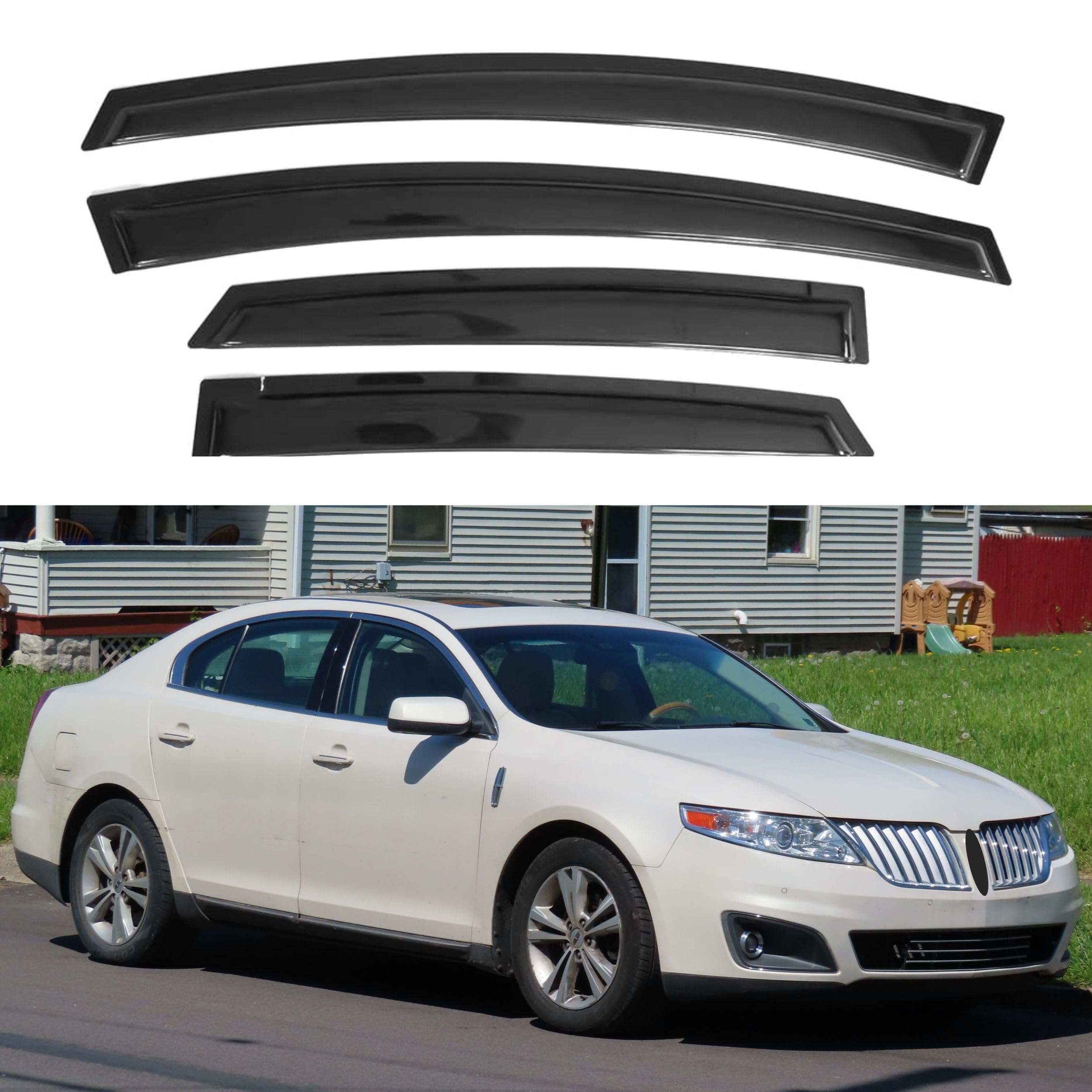 Ig Window Visor For Lincoln Mks 2009-2011, Rain Guard Tape-On Extra Durable Side Vent Window Deflector, 2009 2010 2011