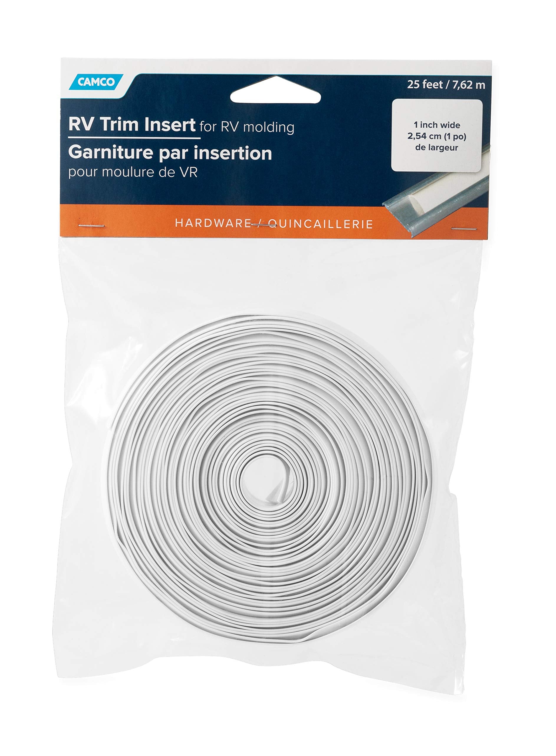 Camco 25103 Vinyl Trim Insert (1'' X 25', White)