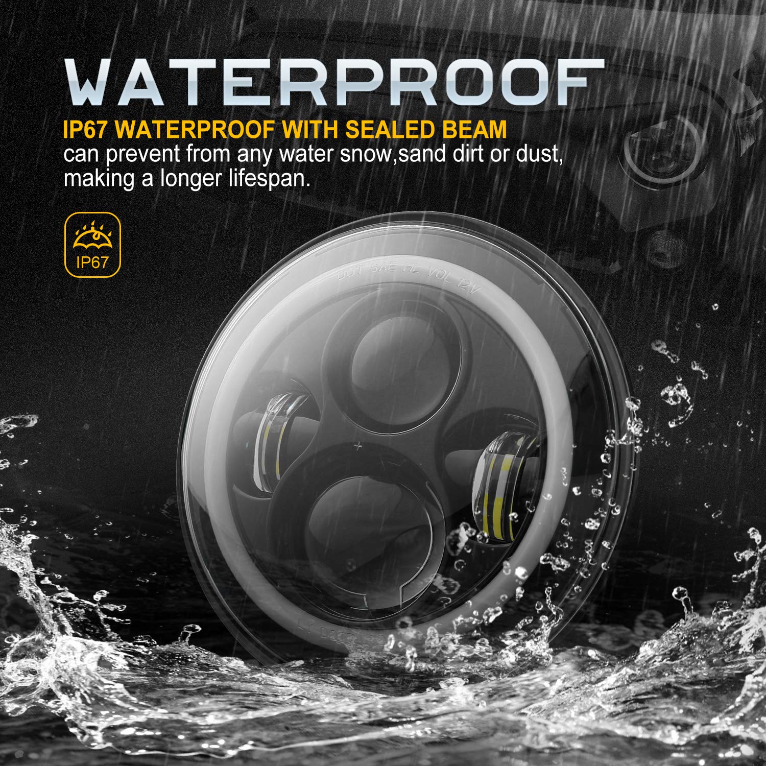 Lx-Light Dot Approved 7Inch Led Headlights With White Drl/Amber Turn Signal + 4 Inch Led Fog Lights With White Drl Halo Ring For