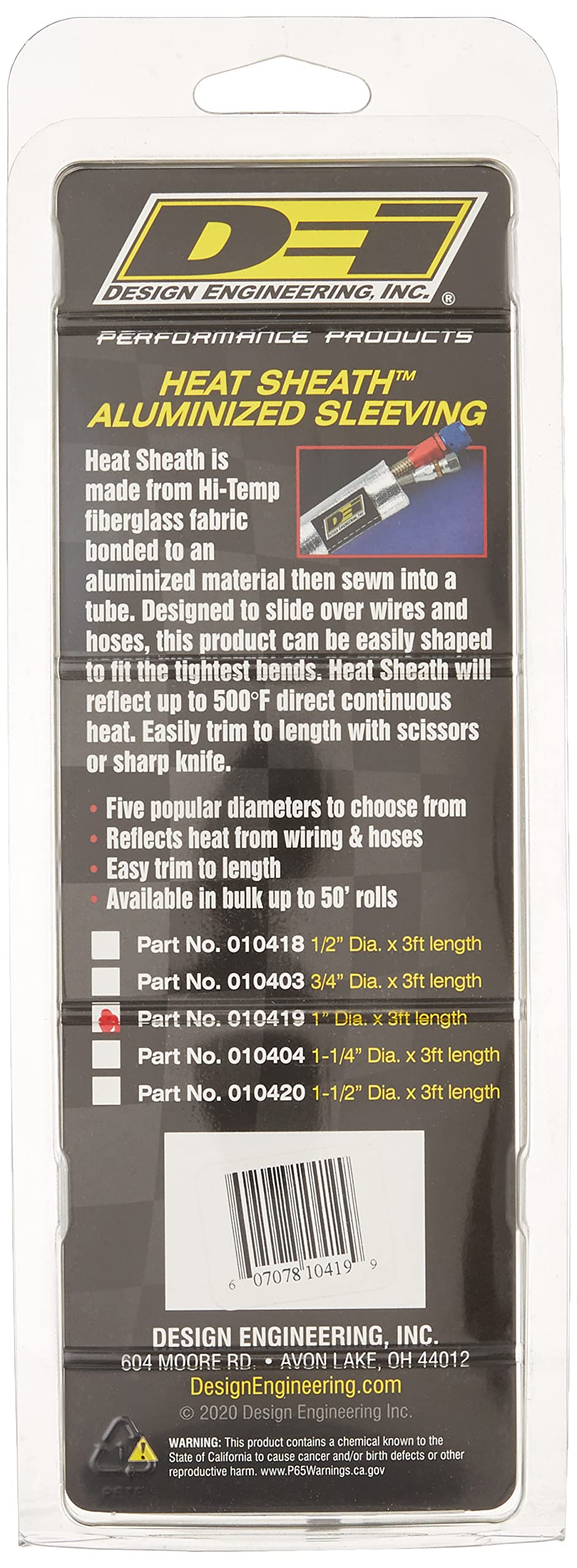 Design Engineering 010419 Heat Sheath 1 I.D. X 3Ft Aluminized Sleeving For Ultimate Hi-Temp Protection