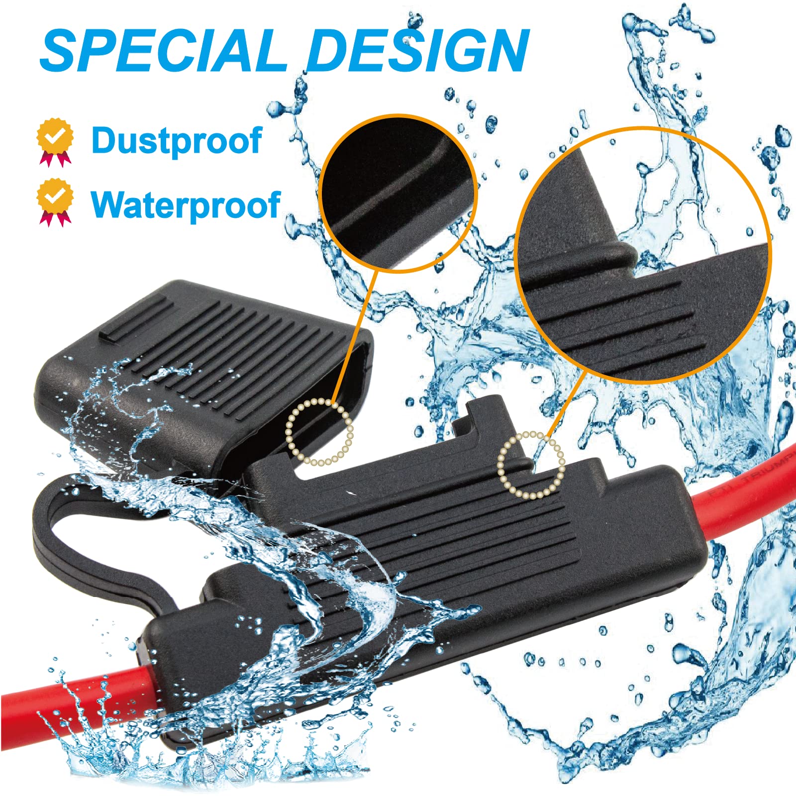 Vansiho 2Pcs Black In-Line 8 Gauge Awg Waterproof Fuse Holder For Maxi Fuse With 4Pcs Ul Wire Lugs 8 Awg 3/8 Inch Copper Stud Ri