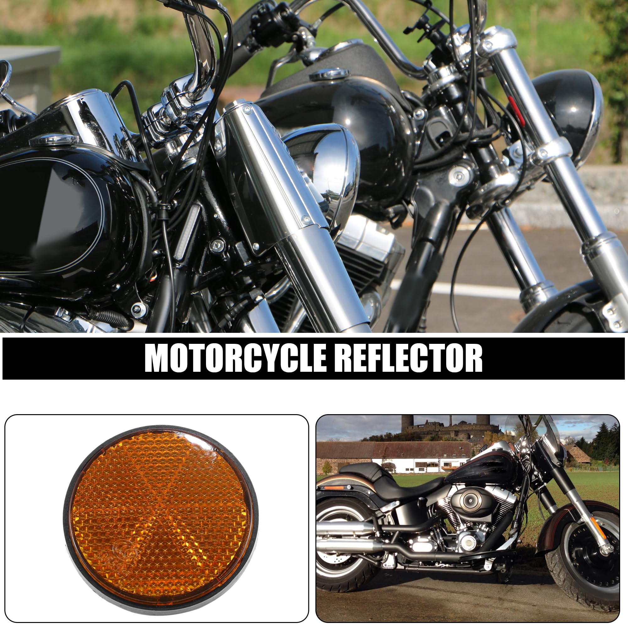 X Autohaux 4 Pcs M6X1.0 Orange Red Plastic Universal Round Screw Mount Reflective Warning Reflector With Nut For Motorcycle Bike