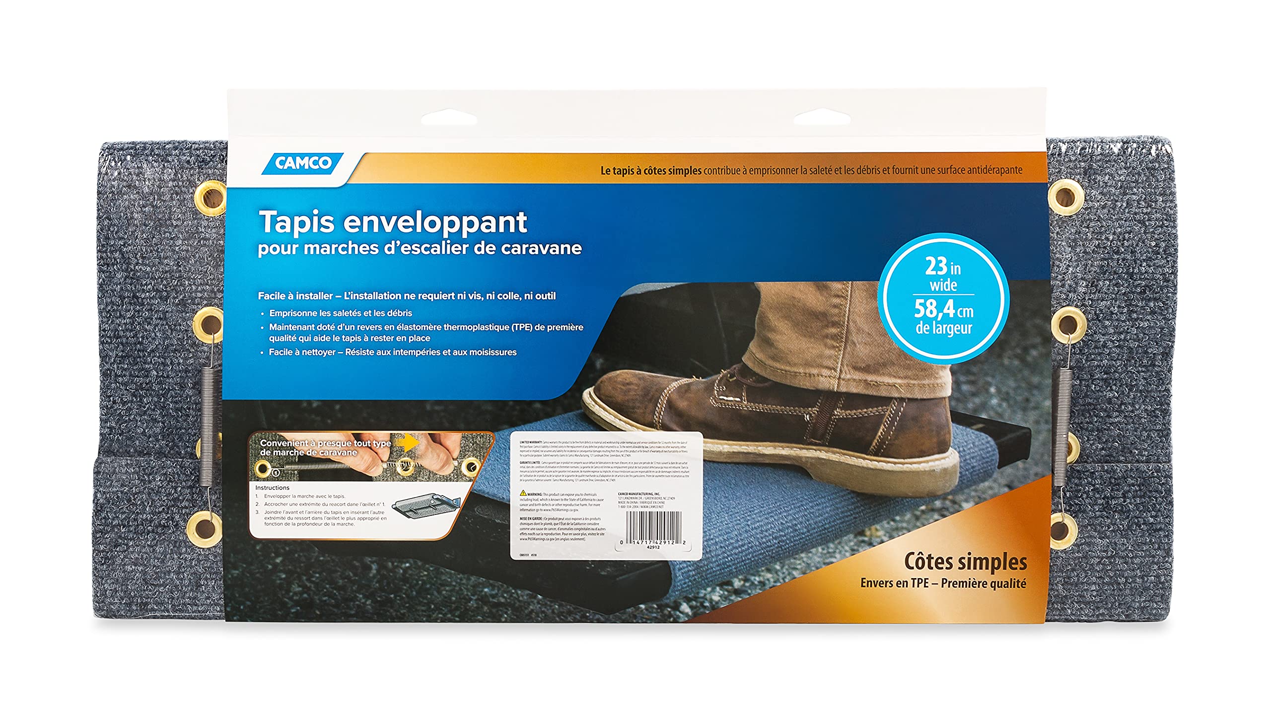 Camco 42912 Rv Step Rug (Premium Wrap Around, 100% Polyester (22'' X 23'') - Gray)